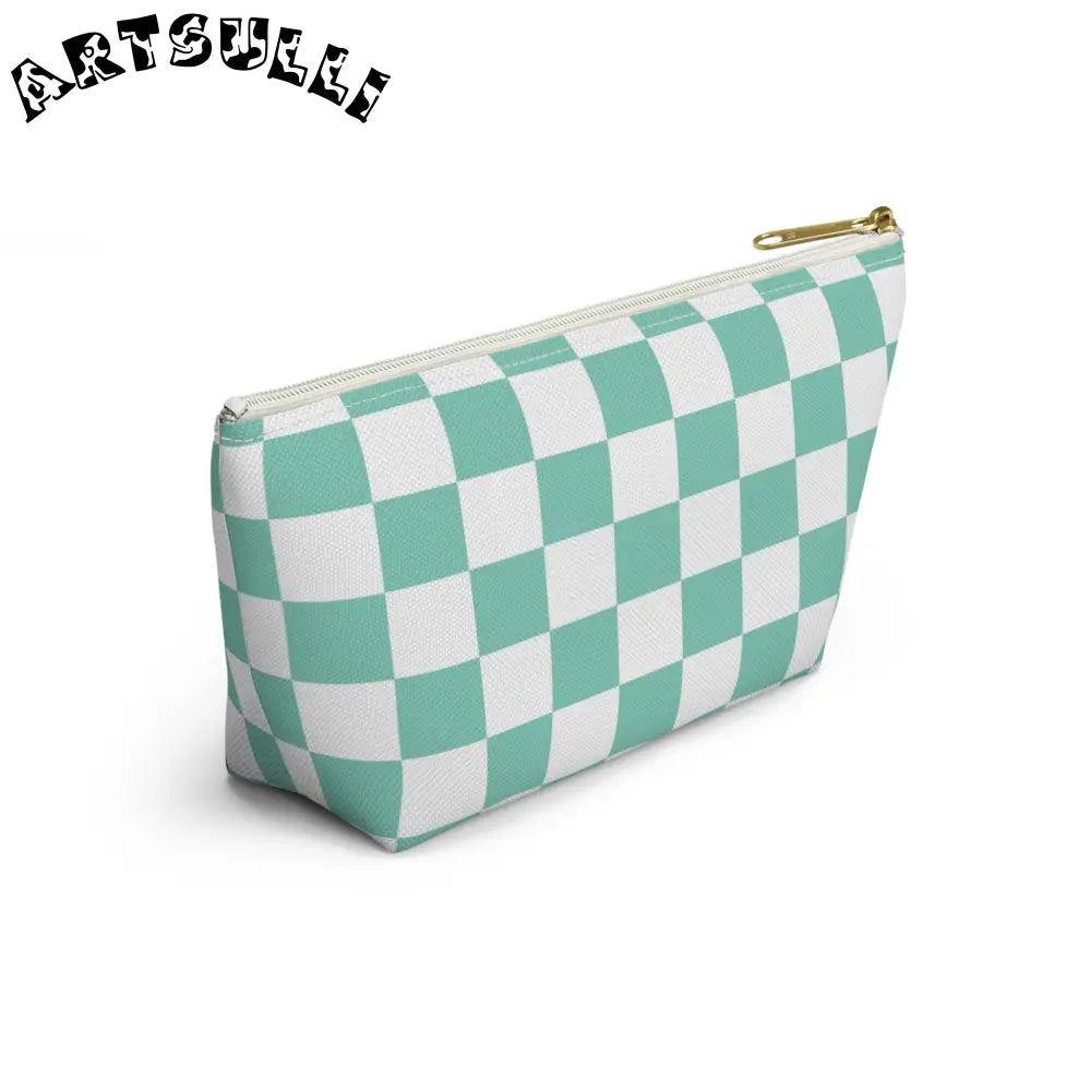 JAKKOUTTHEBXX Checkerboard Light Green Accessory Pouch w T-bottom