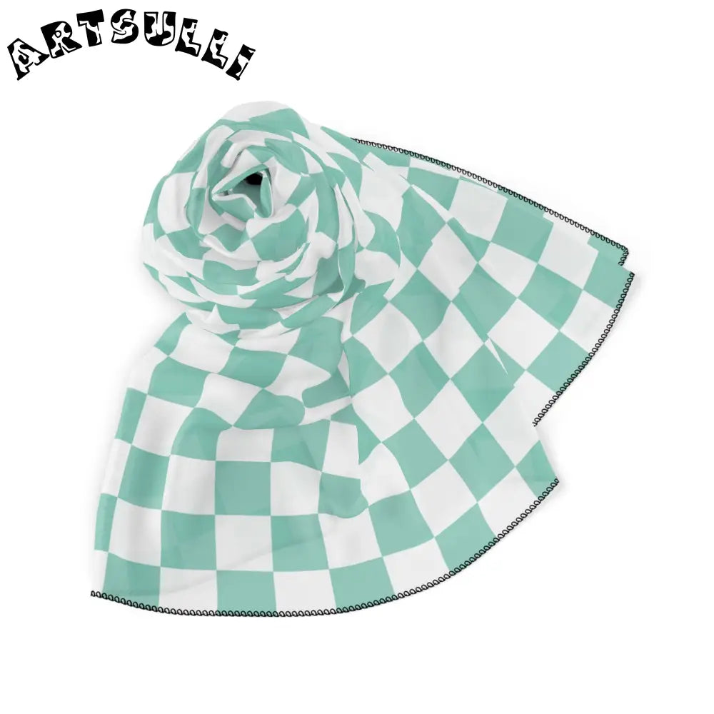 JAKKOUTTHEBXX Checkerboard II Light Green Poly Scarf JAKKOUTTHEBXX