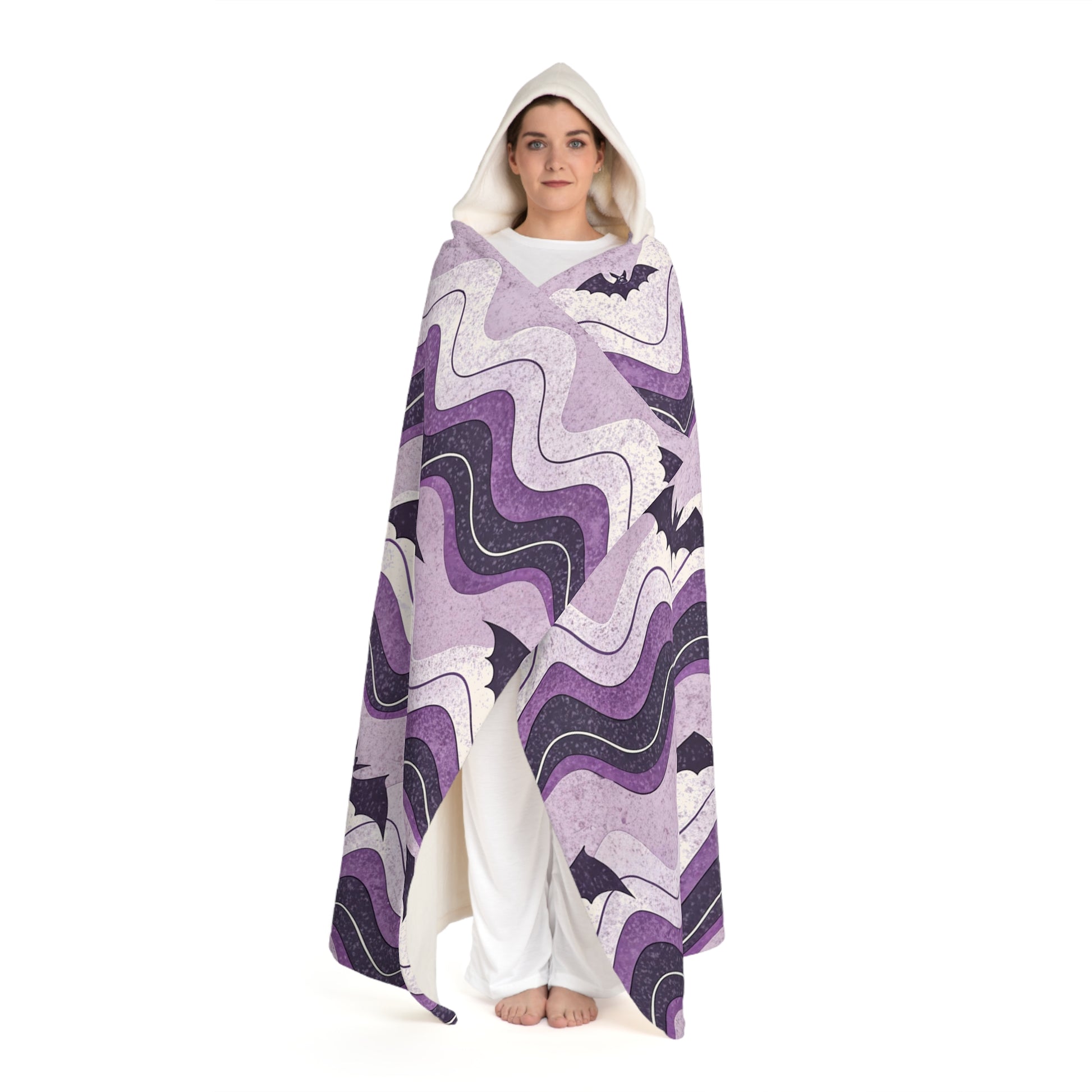 Bat Wave Hooded Sherpa Fleece Blanket, Artsulli - Art is Long, Life is Short, All Over Prints, , , , , , , 