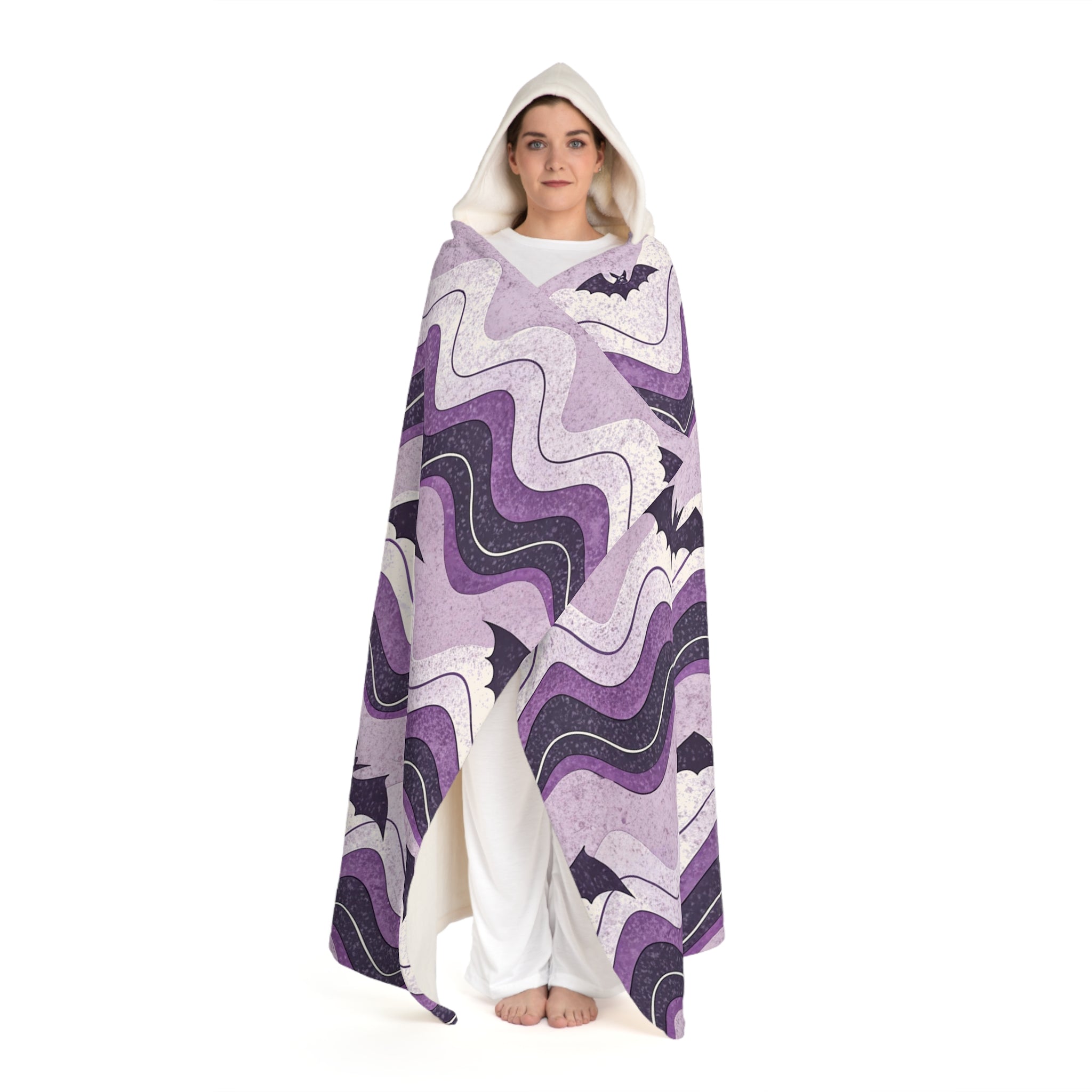 Bat Wave Hooded Sherpa Fleece Blanket, Artsulli - Art is Long, Life is Short, All Over Prints, , , , , , , 
