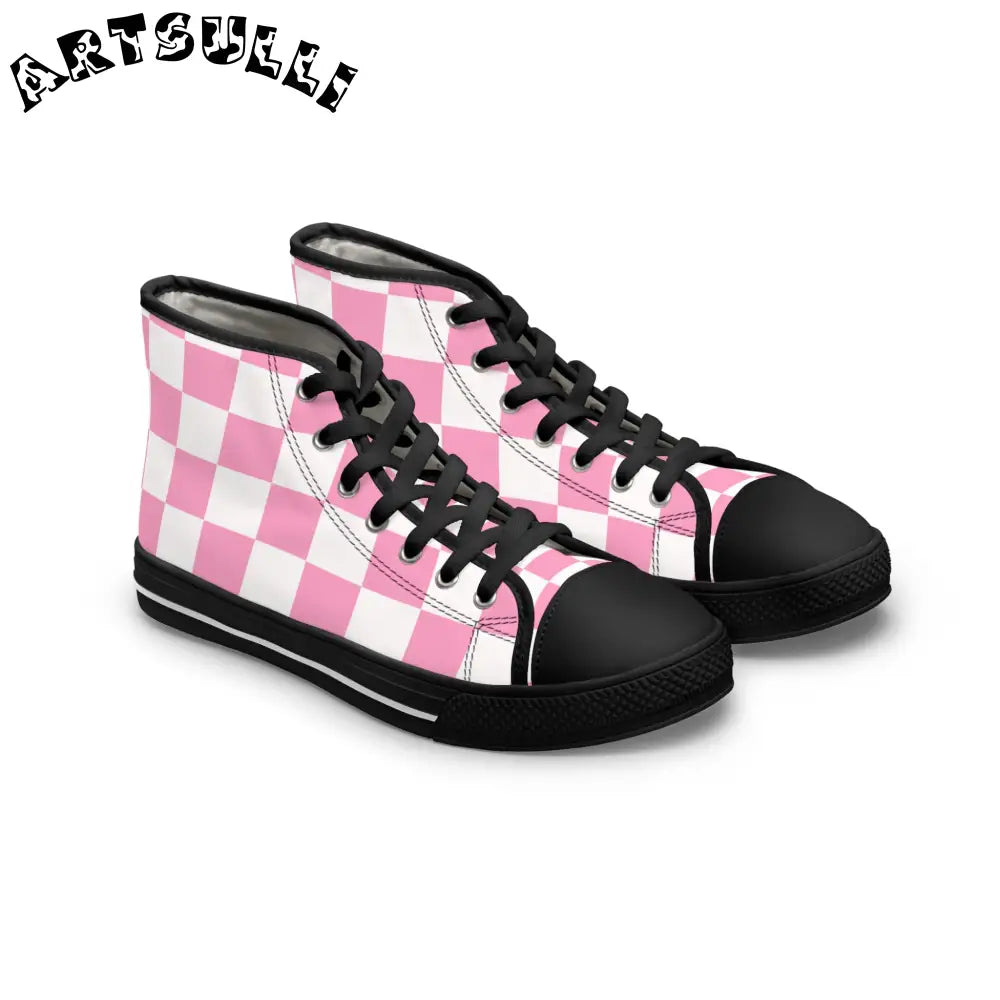 JAKKOUTTHEBXX Checkerboard Hot Pink and White Women’s High Top