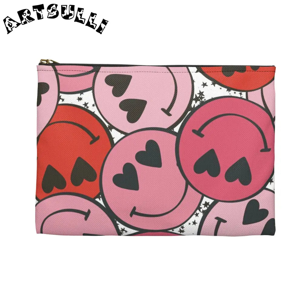 JAKKOUTTHEBXX Smiley Face x Heart Eyes Pink and Red Accessory Pouch