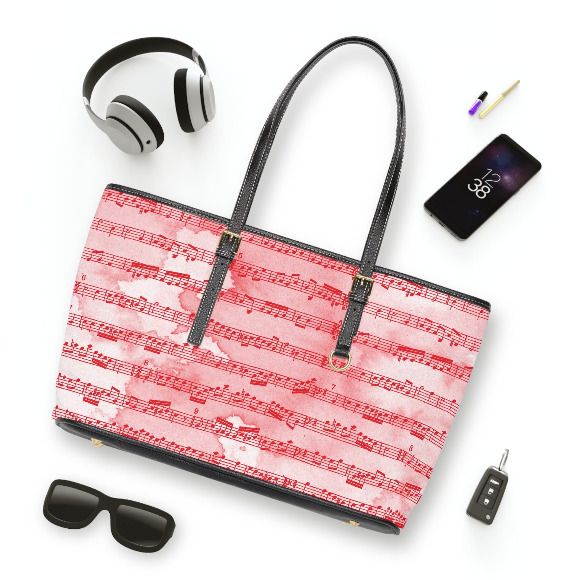 Drip Spill Type Beat Sheet Music  II Red PU Leather Shoulder Bag, Artsulli - Art is Long, Life is Short, Bags, , , , , , , 