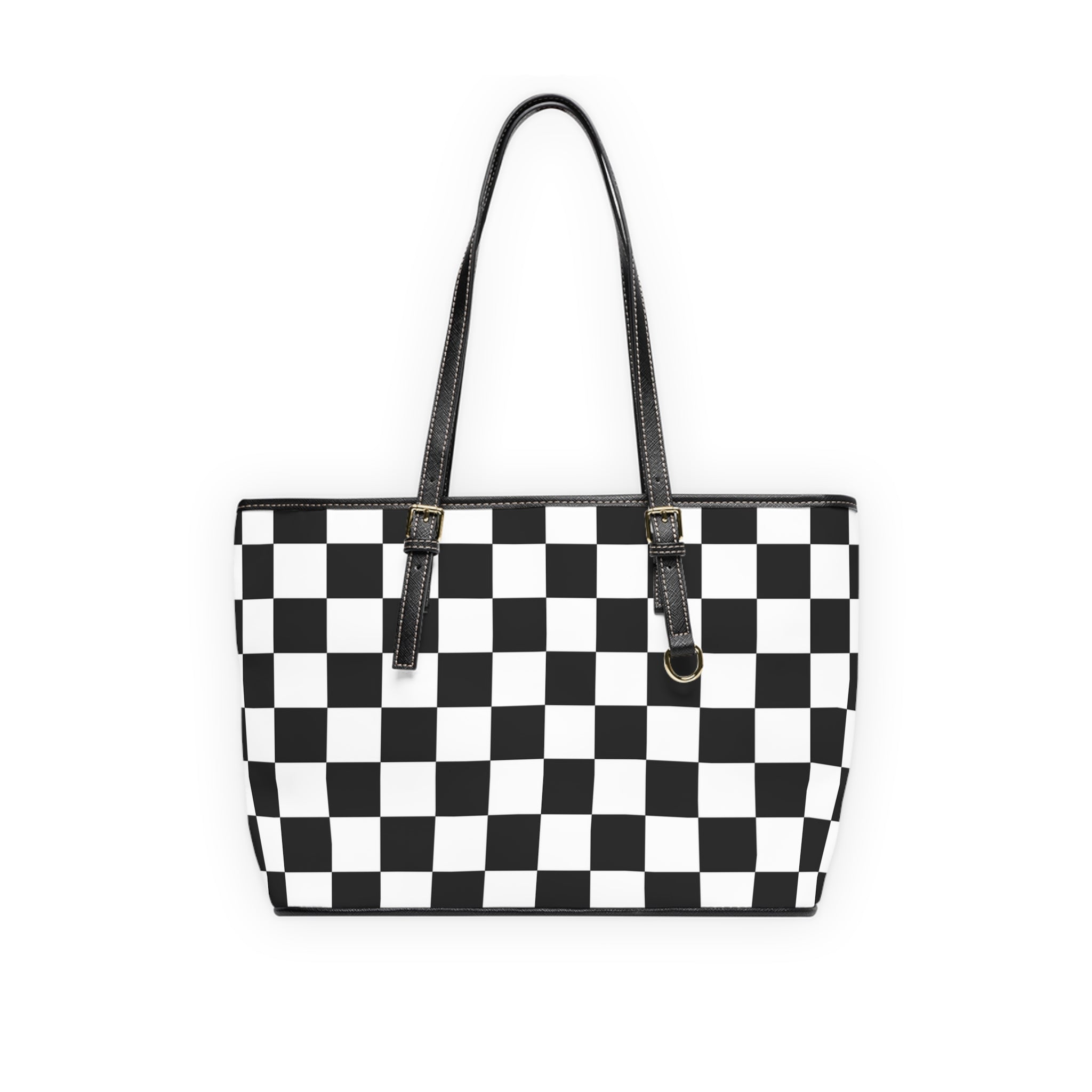 Checkerboard White and Black PU Leather Shoulder Bag, Artsulli - Art is Long, Life is Short, Bags, Size, 16" x 10", Color, Black, , , 18202204151527920716