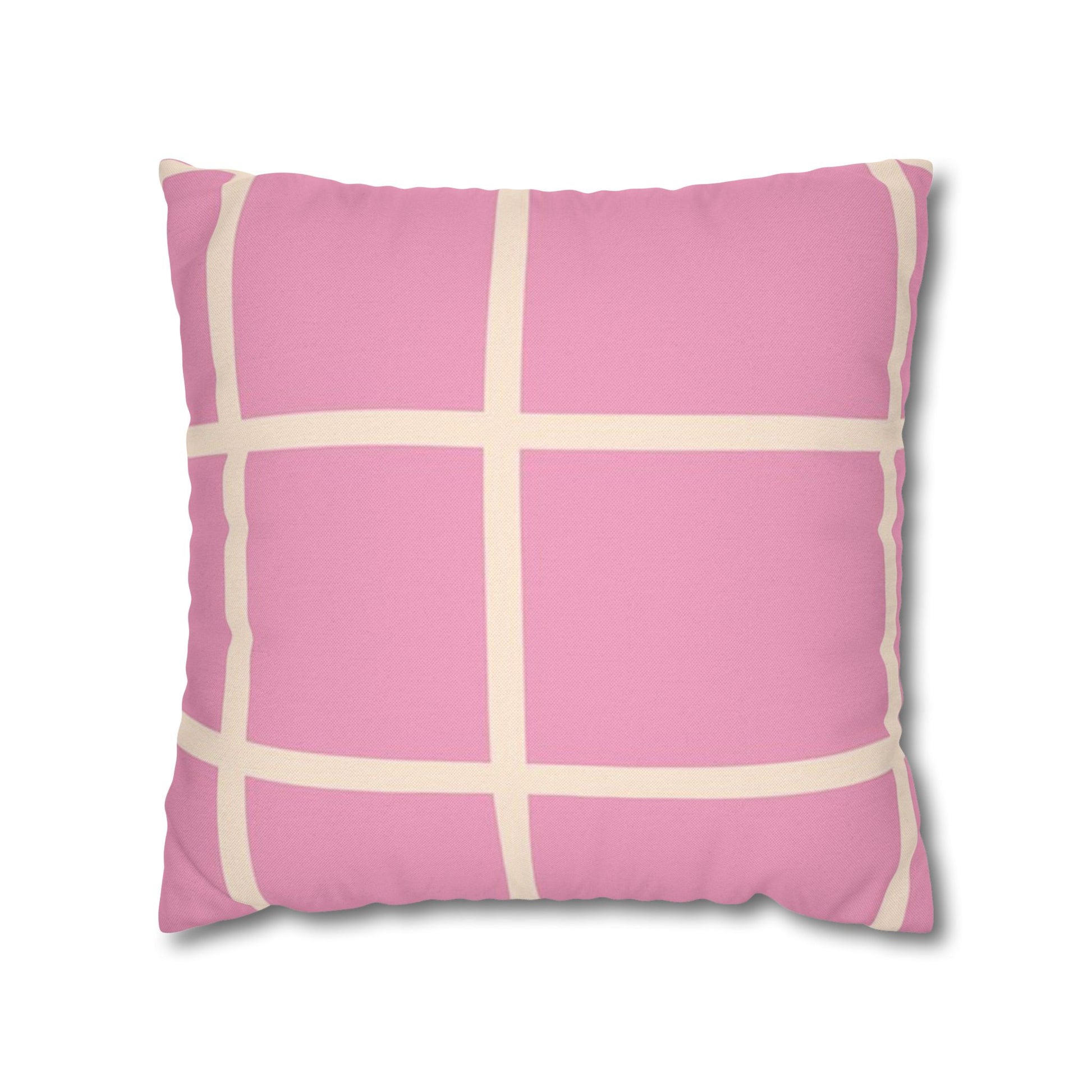 Pink Grid Cloth Sim Spun Polyester Square Pillowcase, Artsulli - Art is Long, Life is Short, Home Decor, Size, 18" × 18", , , , , 11763403398040159331