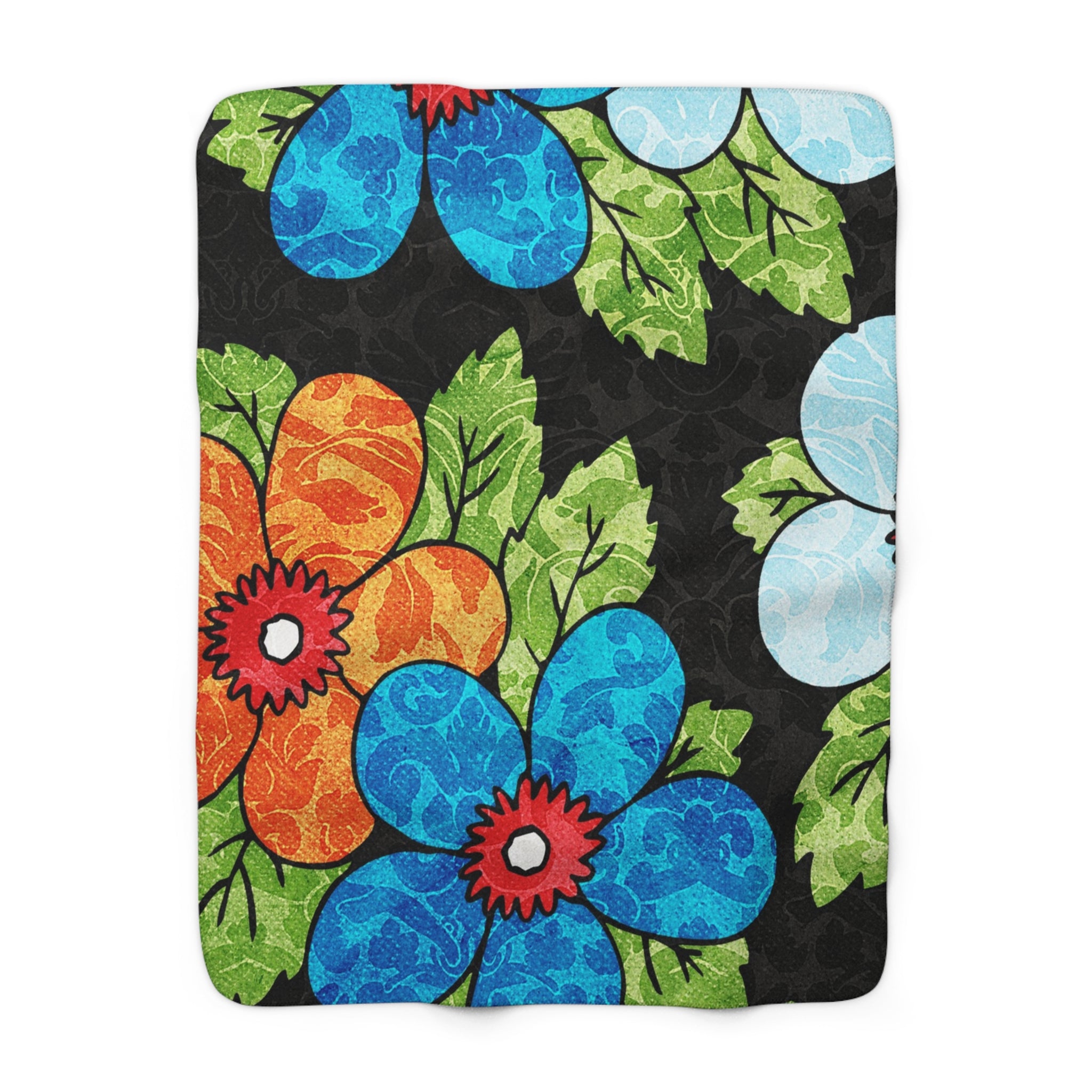 Groovy Black Floral Kl Sherpa Fleece Blanket, Artsulli - Art is Long, Life is Short, Home Decor, Size, 50" × 60", , , , , 32038085164939990032