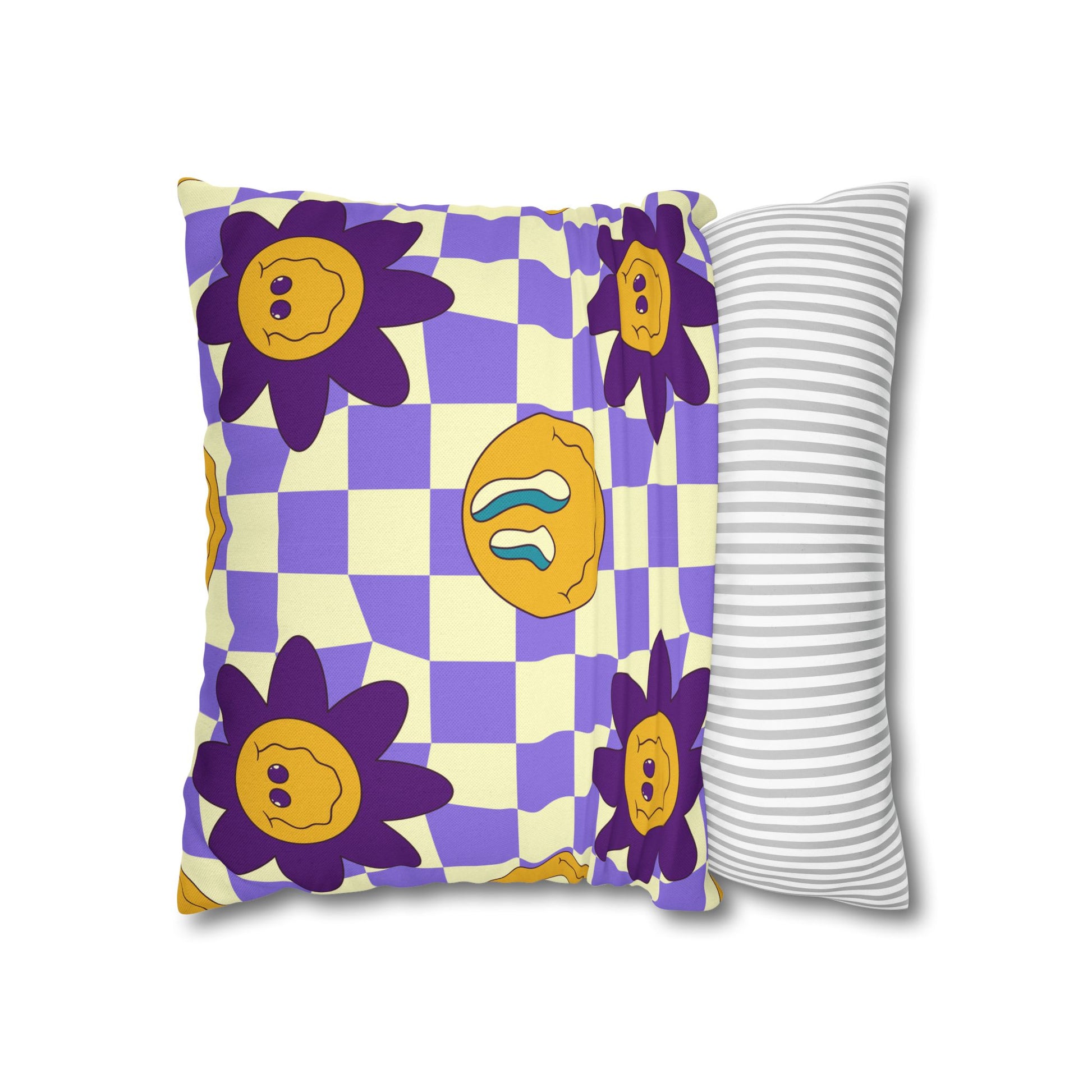 Trippy Flower Power Motifs Spun Polyester Square Pillowcase, Artsulli - Art is Long, Life is Short, Home Decor, , , , , , , 