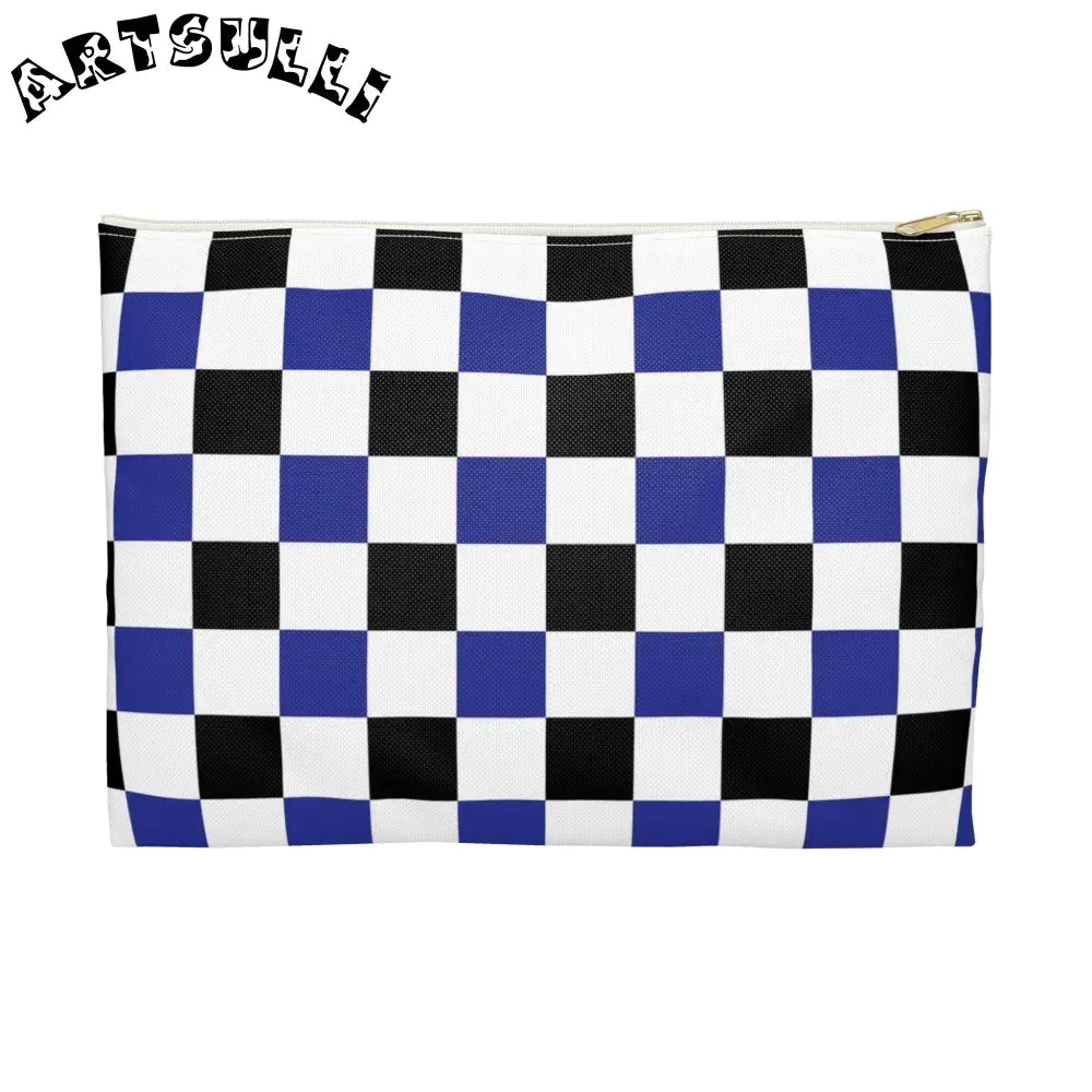 JAKKOUTTHEBXX Checkerboard Blue White and Black Accessory Pouch