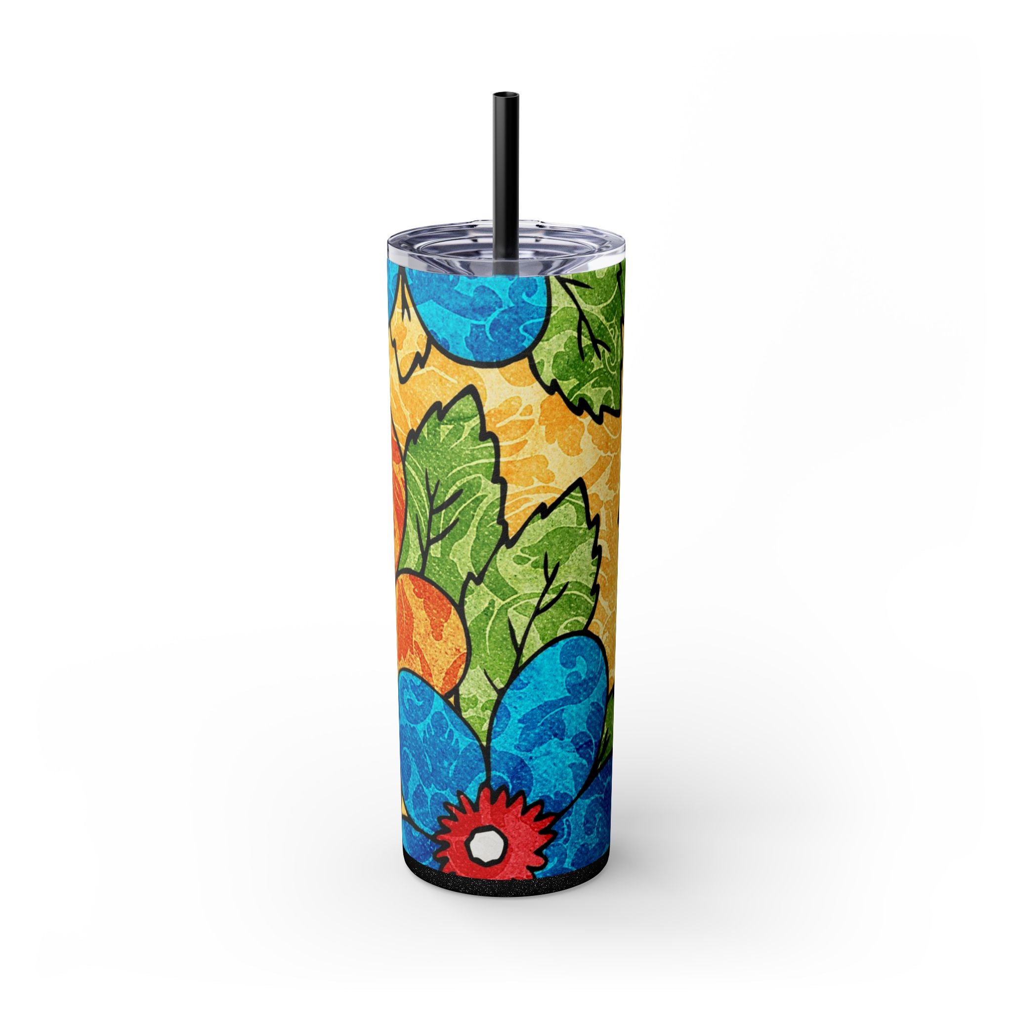 Groovy Yellow Floral Kl Skinny Tumbler with Straw, 20oz, Artsulli - Art is Long, Life is Short, Mug, Finish, Glossy, Color, Glitter Black, Size, 20oz, 72507538809448832279
