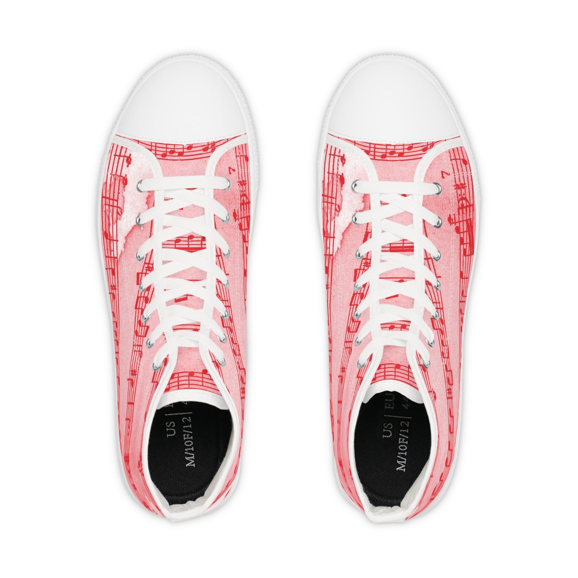 Drip Spill Type Beat Sheet Music Red Men's High Top Sneakers, Artsulli - Art is Long, Life is Short, Shoes, , , , , , , 