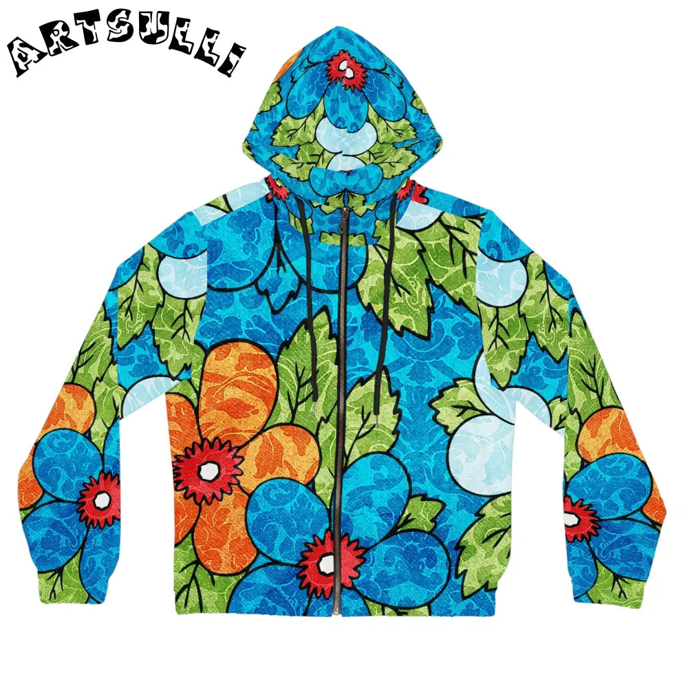 Blue Orange Groovy Women’s Full-Zip Hoodie (AOP), Artsulli - Art is Long, Life is Short, All Over Prints, Size, XS, Color, Black, , , 59104521308471959701