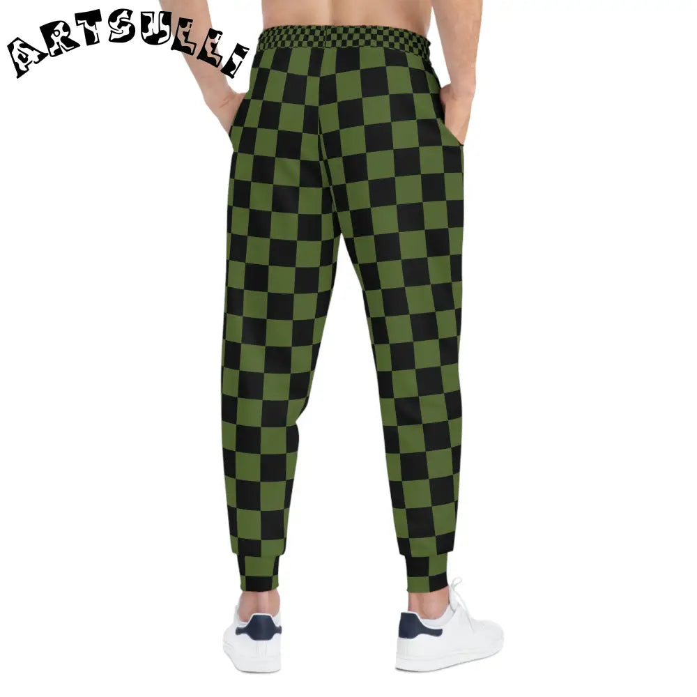 JAKKOUTTHEBXX Checkerboard Olive Green and Black Athletic Joggers