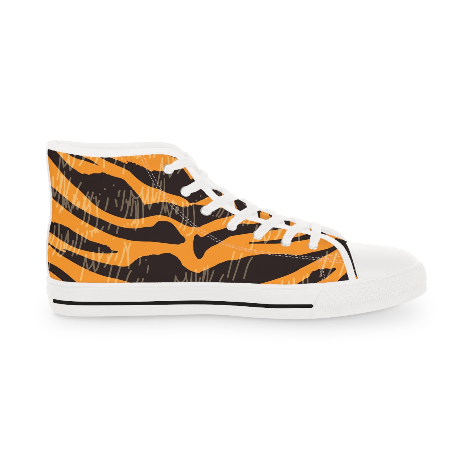 Tiger Scratches Orange and Black Men's High Top Sneakers, Artsulli - Art is Long, Life is Short, Shoes, , , , , , , 