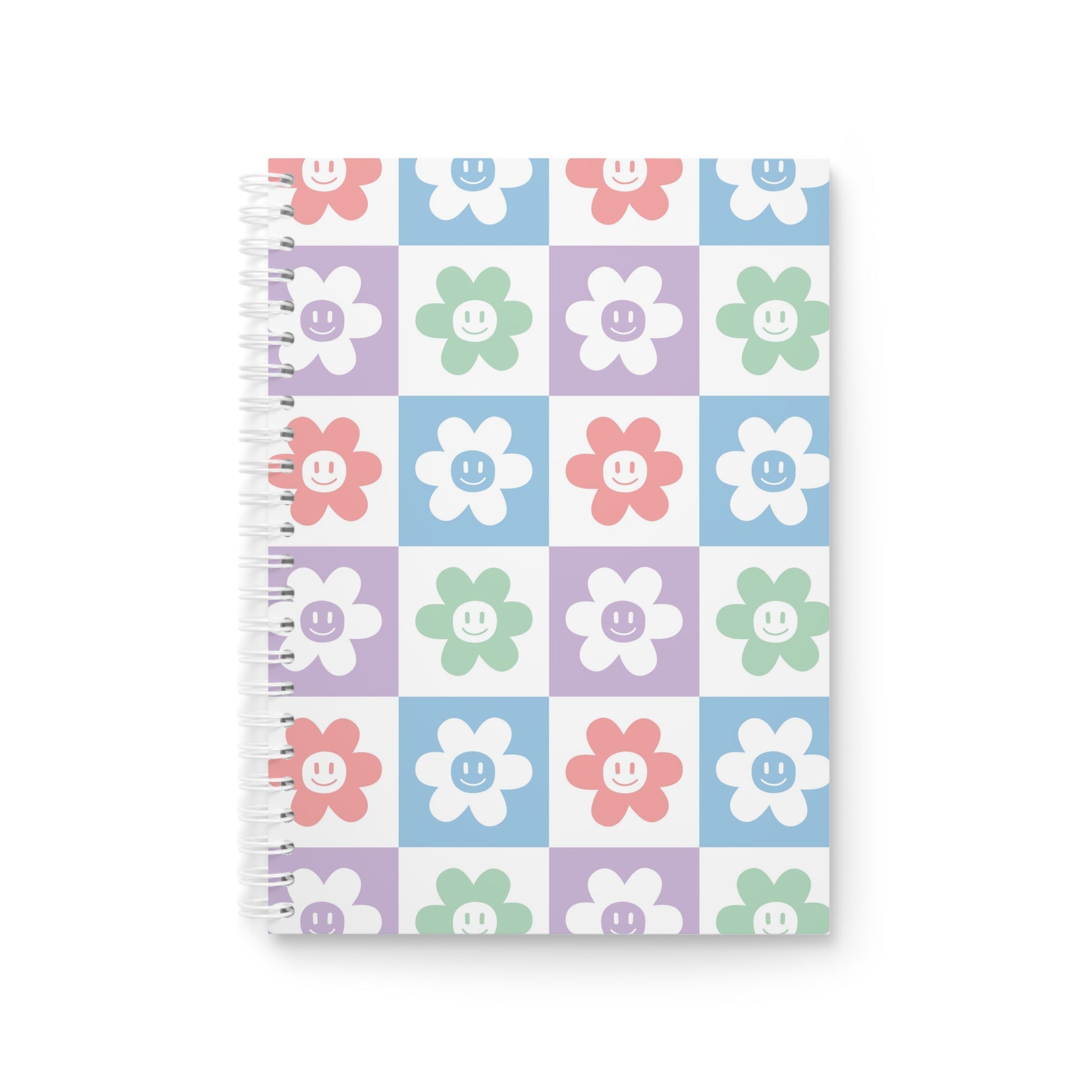 Chessboard x Smiley Face Flowers Multi-Color Spiral Notebook, Artsulli - Art is Long, Life is Short, Paper products, Size, One Size, , , , , 25879693658969176670