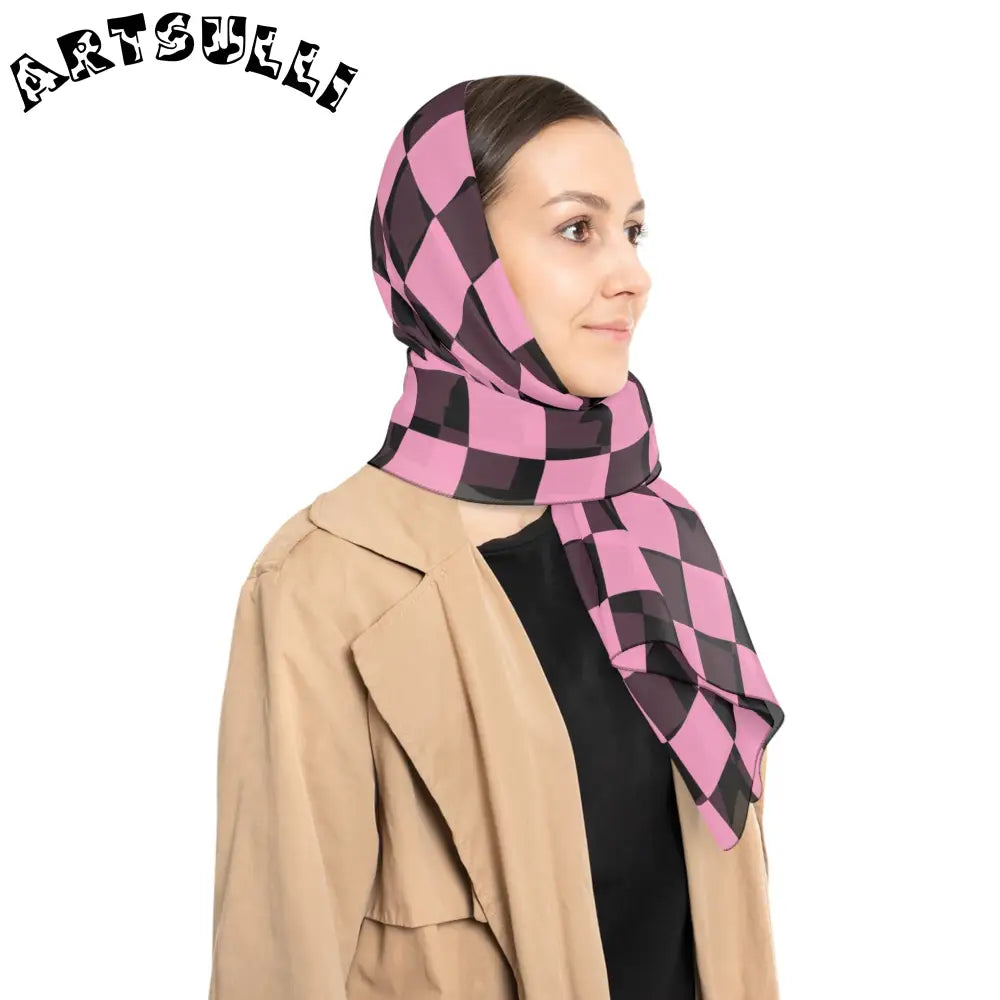 JAKKOUTTHEBXX Checkerboard II Black and Pink Poly Scarf