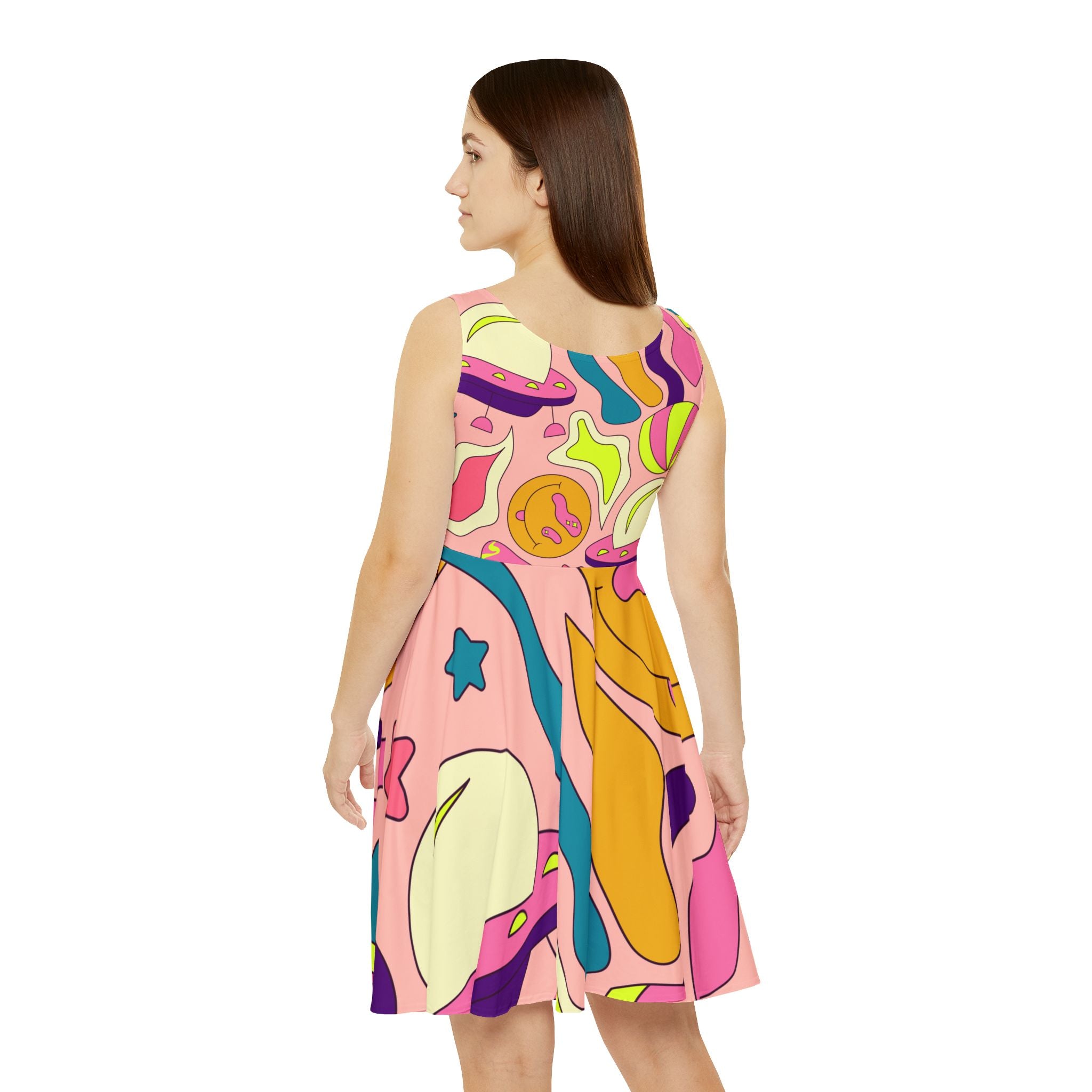 Trippy Spaceships Pink Women's Skater Dress (AOP), Artsulli - Art is Long, Life is Short, All Over Prints, , , , , , , 