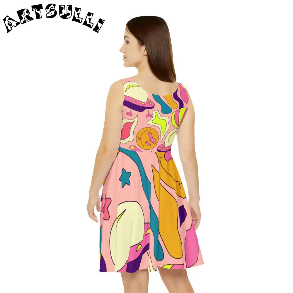 JAKKOUTTHEBXX Trippy Spaceships Pink Women’s Skater Dress (AOP)