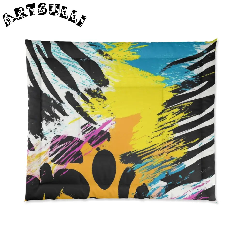 Zebra Stripes x Leapord Print x Paint Splatter Multi-Color Comforter, Artsulli - Art is Long, Life is Short, Home Decor, Size, 104" × 88", , , , , 17719021116245