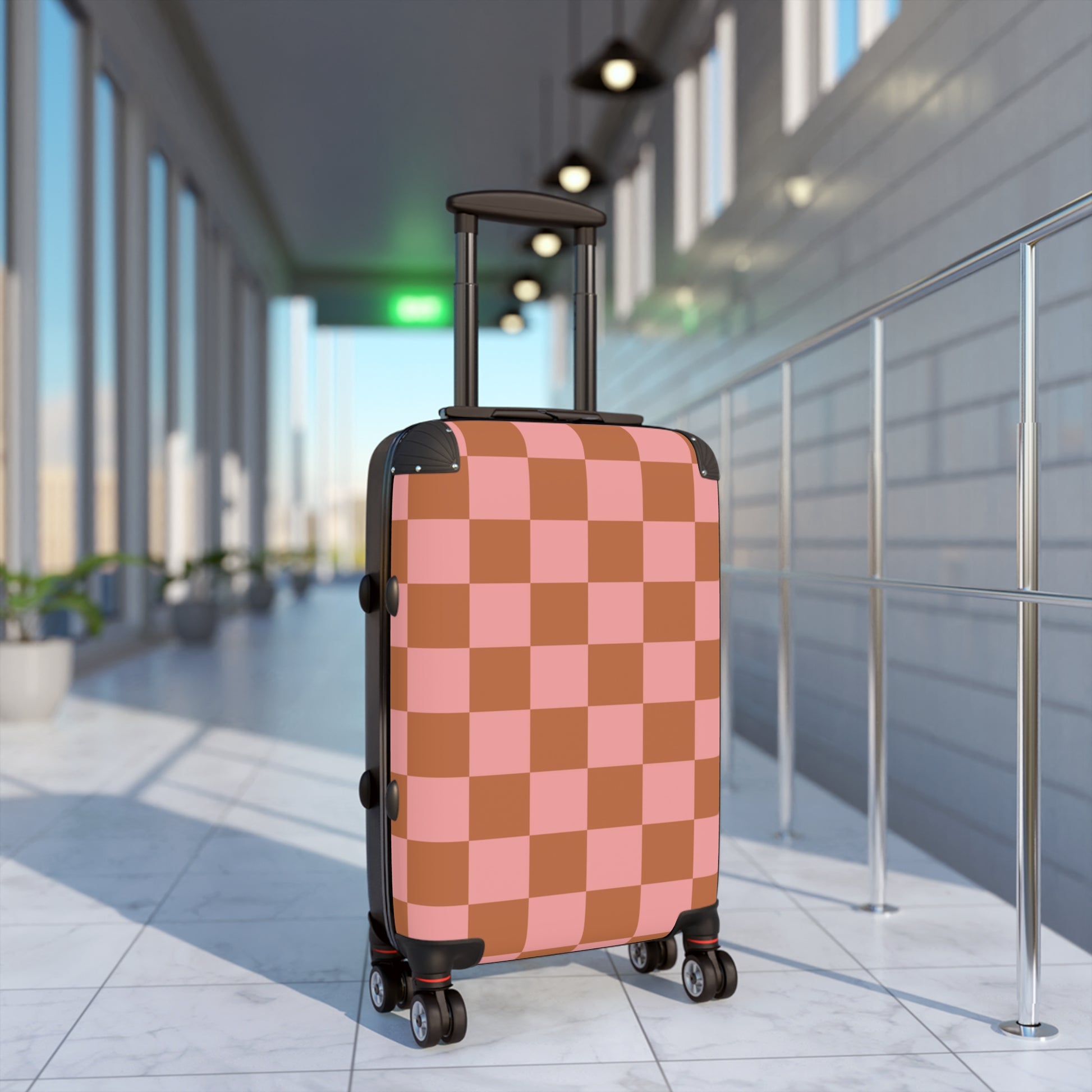 Chessboard Pink and Brown Suitcase, Artsulli - Art is Long, Life is Short, Bags, , , , , , , 