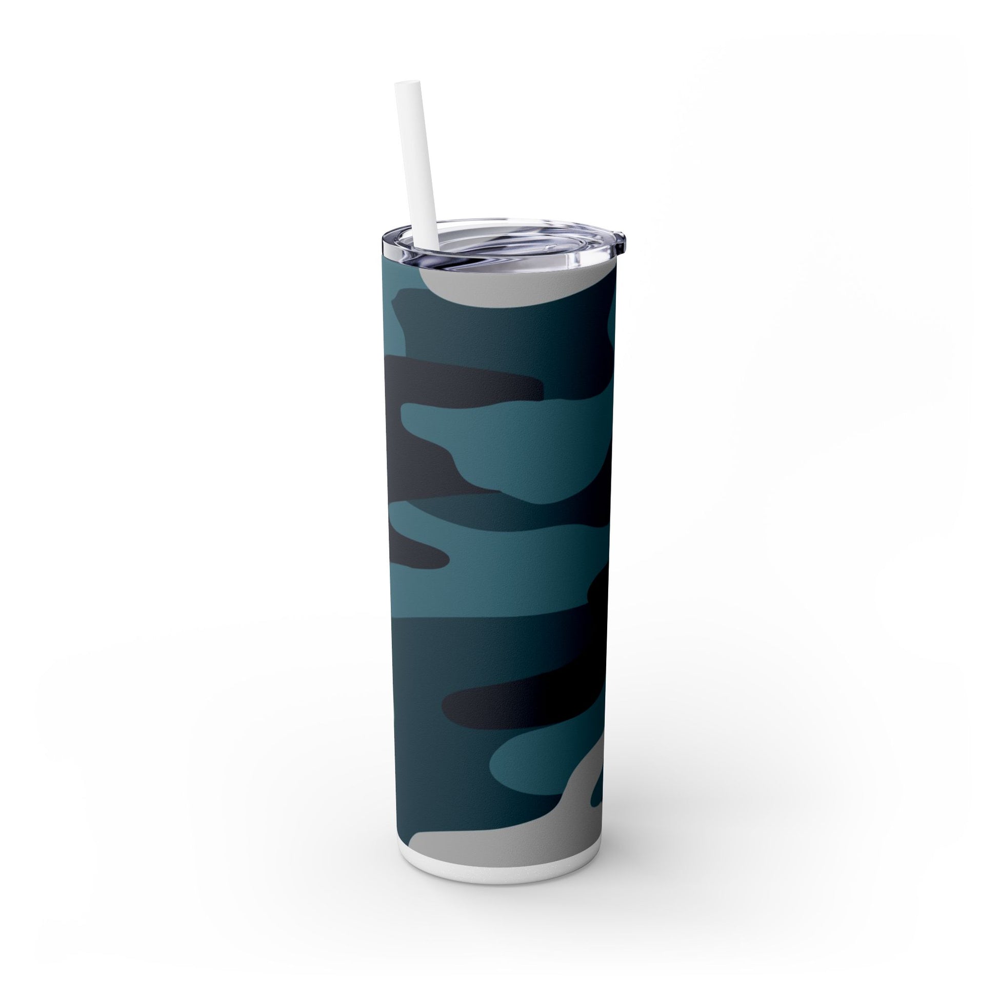 Blue Camouflage Skinny Tumbler with Straw, 20oz, Artsulli - Art is Long, Life is Short, Mug, , , , , , , 