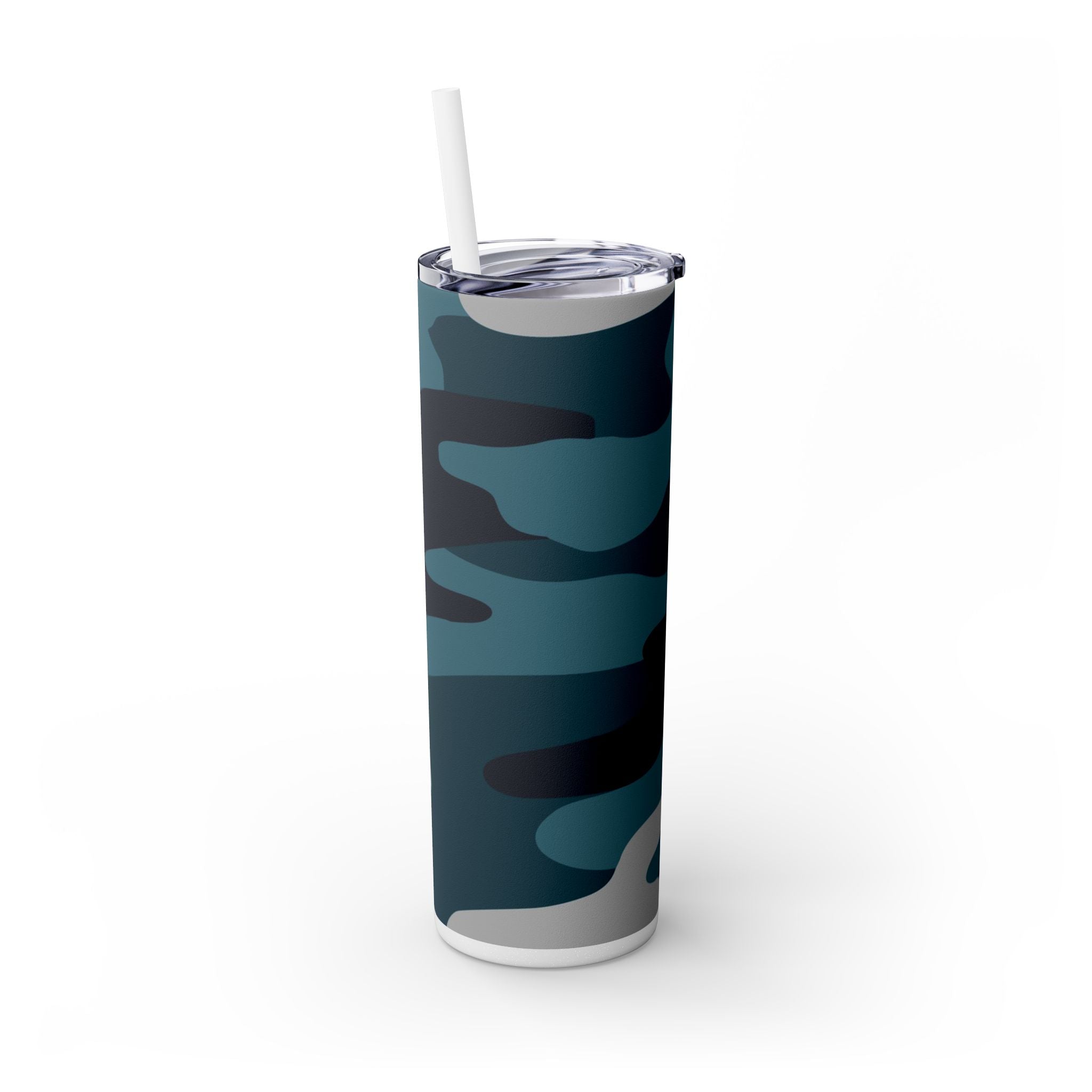 Blue Camouflage Skinny Tumbler with Straw, 20oz, Artsulli - Art is Long, Life is Short, Mug, , , , , , , 
