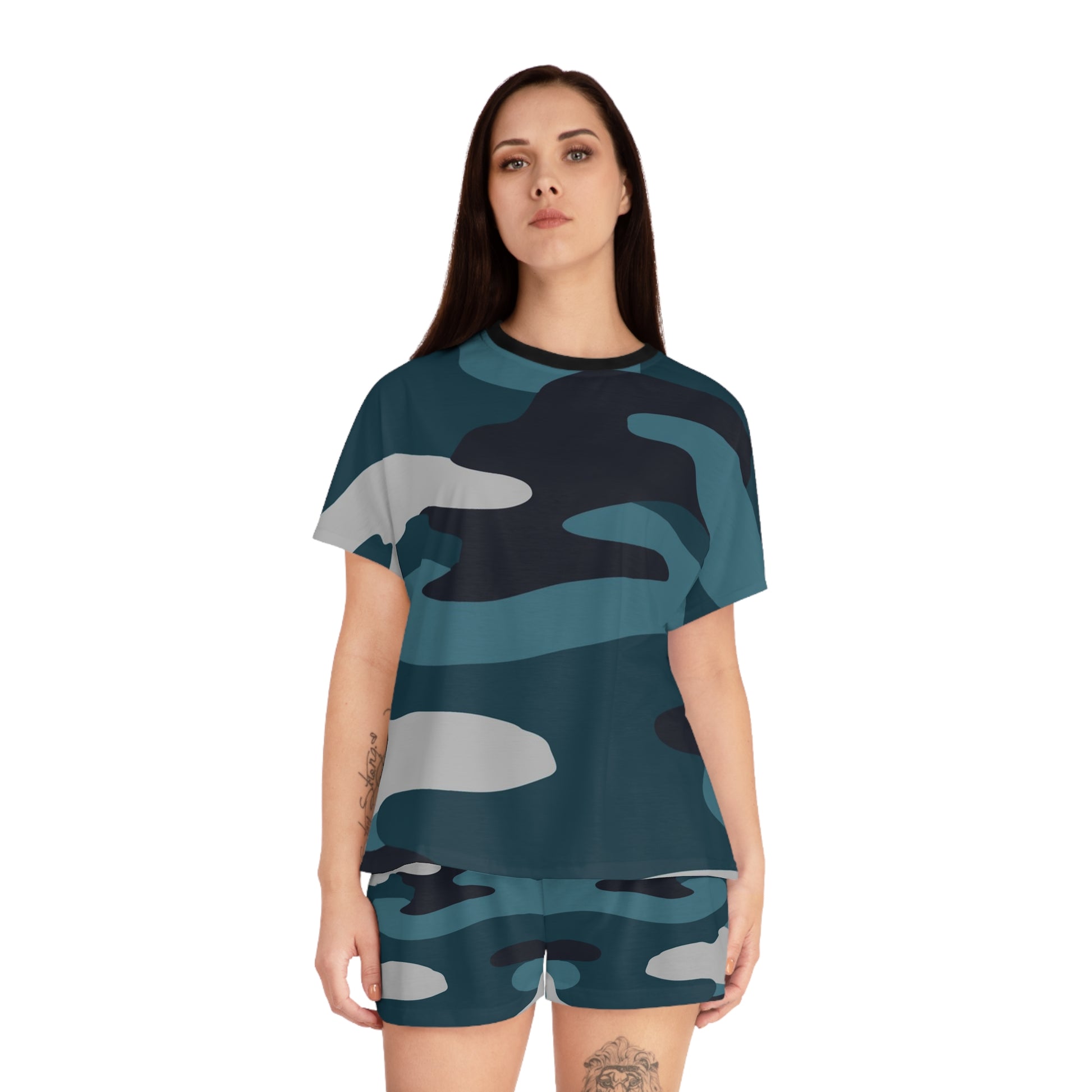 Blue Camouflage Women's Short Pajama Set (AOP), Artsulli - Art is Long, Life is Short, All Over Prints, , , , , , , 