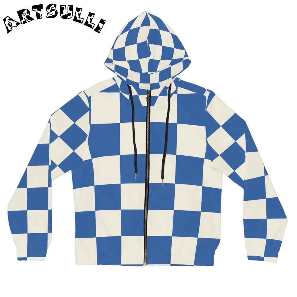 JAKKOUTTHEBXX Checkerboard Blue Women’s Full-Zip Hoodie (AOP)