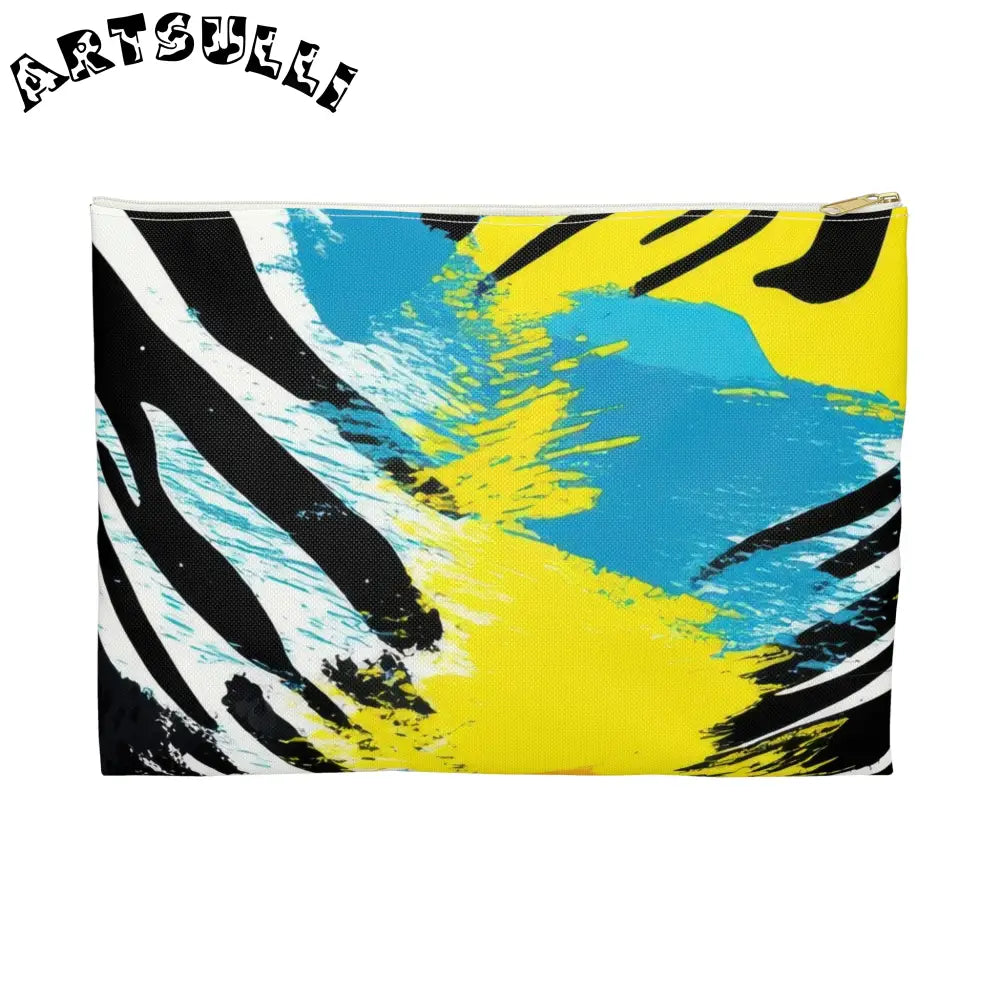 Zebra Stripes x Leapord Print x Paint Splatter Multi-Color Accessory Pouch, Artsulli - Art is Long, Life is Short, Bags, Size, Large, Color, White zipper, , , 17701438775342