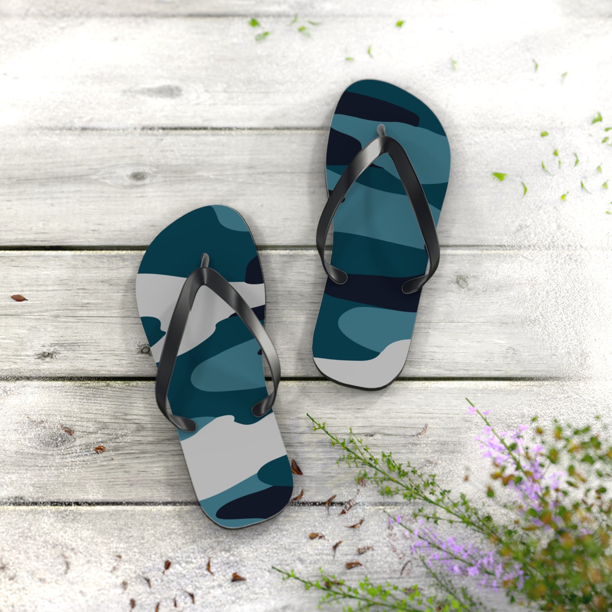 Blue Camouflage Flip Flops, Artsulli - Art is Long, Life is Short, Shoes, , , , , , , 
