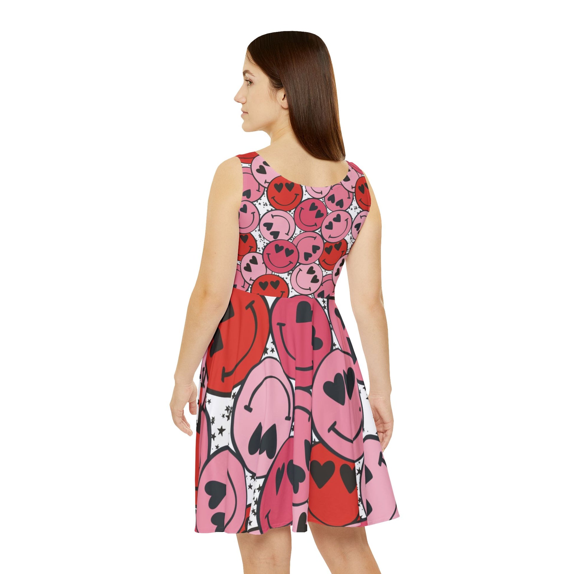 Smiley Face x Heart Eyes II Pink and Red Women's Skater Dress (AOP), Artsulli - Art is Long, Life is Short, All Over Prints, , , , , , , 