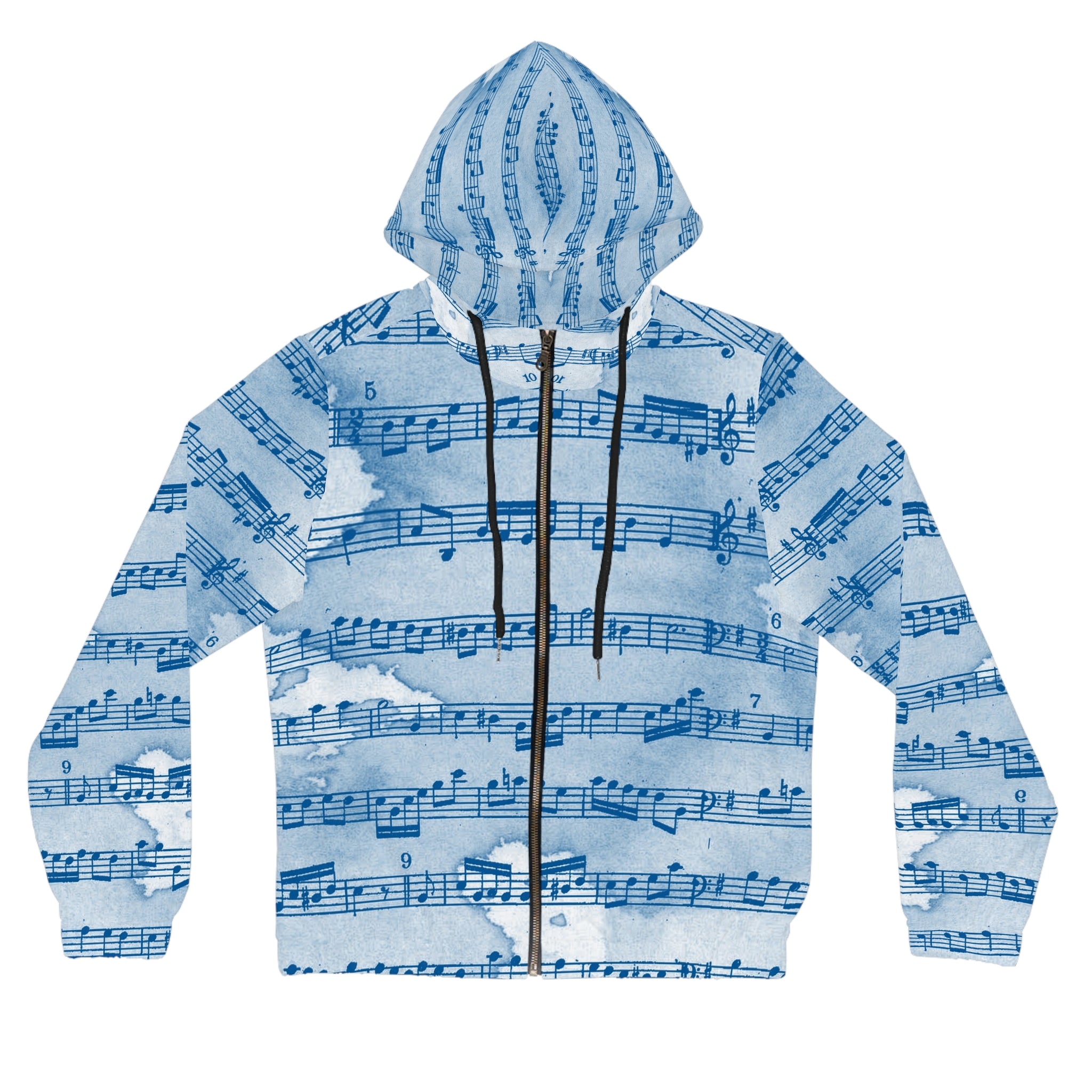 Drip Spill Type Beat Sheet Music Blue Women’s Full-Zip Hoodie (AOP), Artsulli - Art is Long, Life is Short, All Over Prints, Size, XS, Color, Black, , , 16344992704902146242