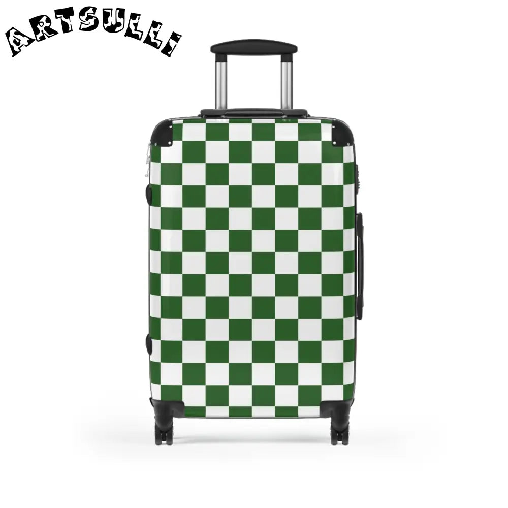 JAKKOUTTHEBXX Checkerboard White and Dark Green Suitcase