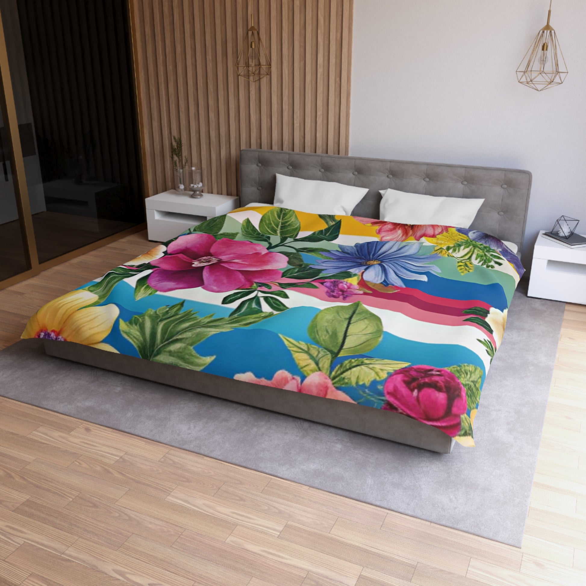 Floral Stripe 4K Microfiber Duvet Cover, Artsulli - Art is Long, Life is Short, Home Decor, , , , , , , 