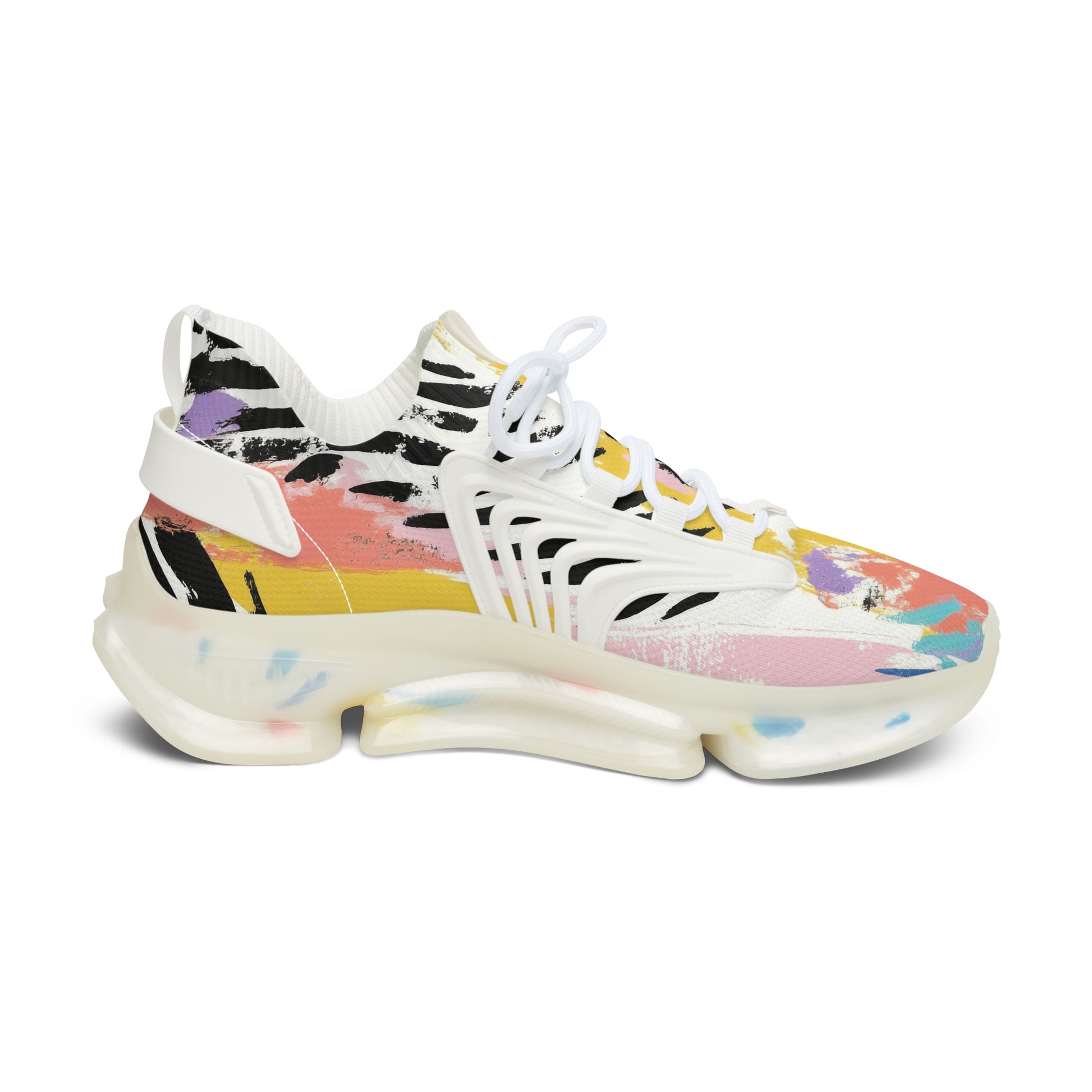 Wild Zebra Stripes x Paint Brush Strokes Multi-Color Women's Mesh Sneakers, Artsulli - Art is Long, Life is Short, Shoes, , , , , , , 