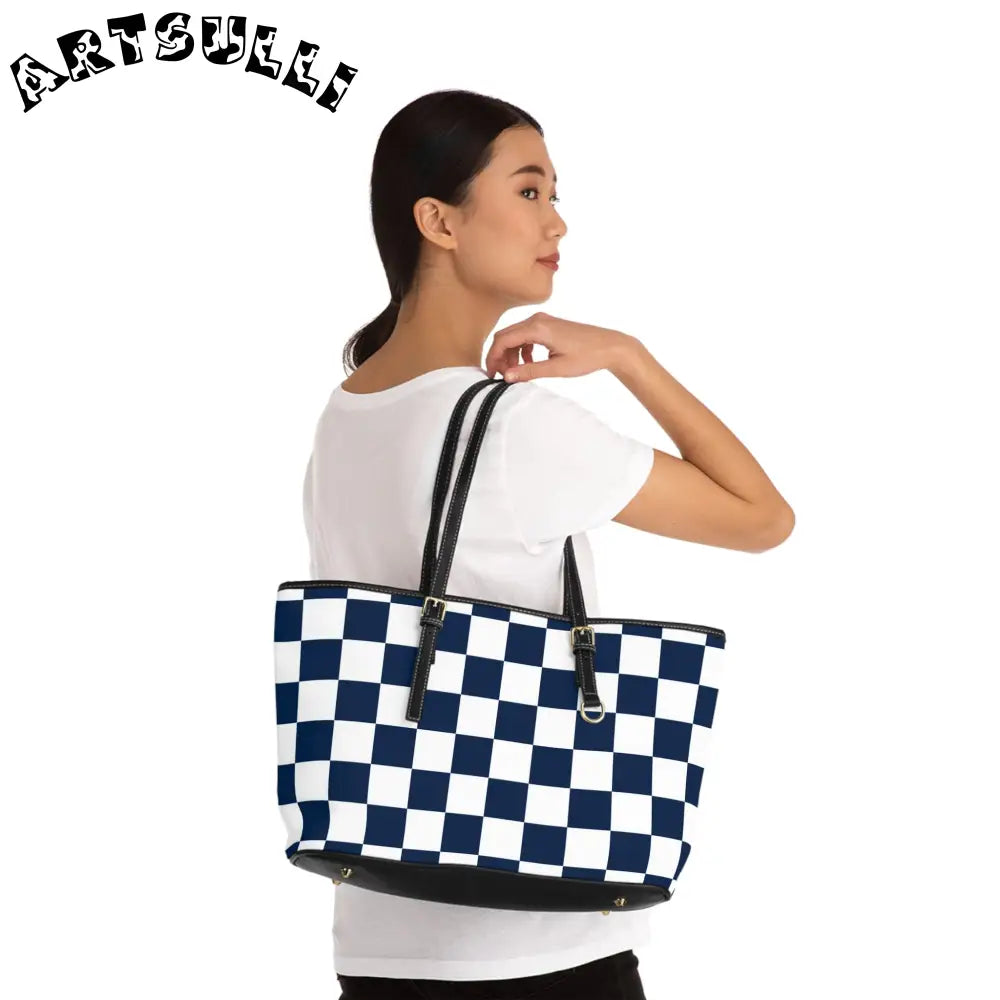 JAKKOUTTHEBXX Checkerboard White and Navy Blue PU Leather Shoulder
