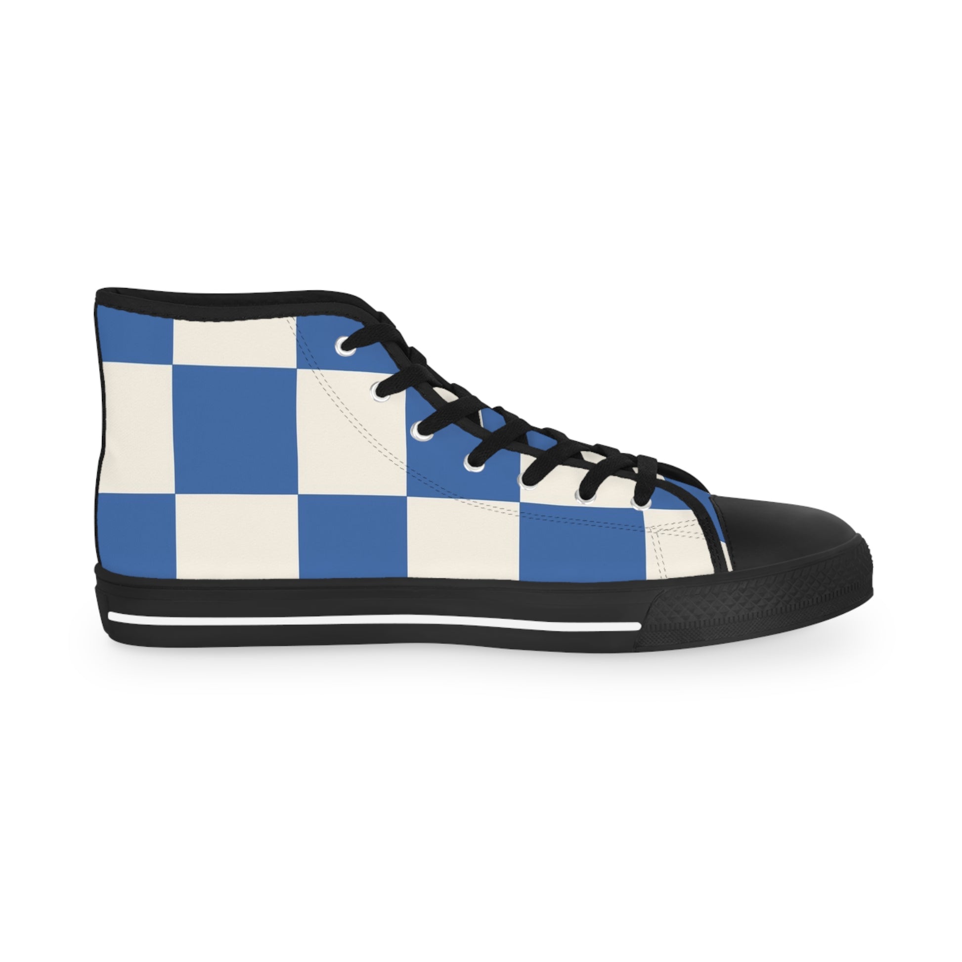 Big Checkerboard Blue Men's High Top Sneakers, Artsulli - Art is Long, Life is Short, Shoes, , , , , , , 