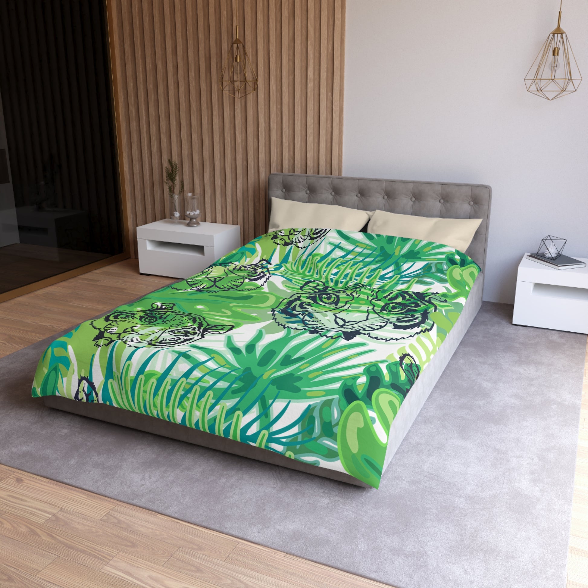 Tropical Jungle Tigers Green Microfiber Duvet Cover, Artsulli - Art is Long, Life is Short, Home Decor, , , , , , , 