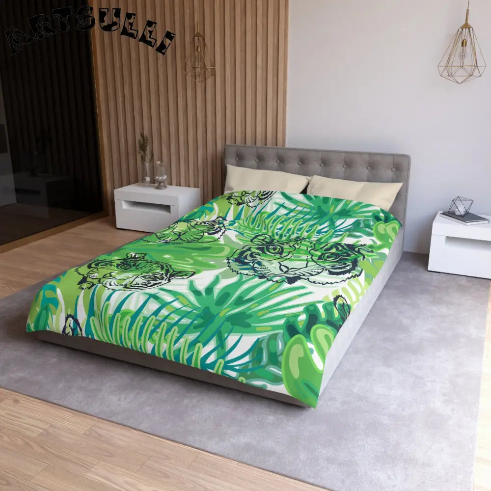 JAKKOUTTHEBXX Tropical Jungle Tigers Green Microfiber Duvet Cover