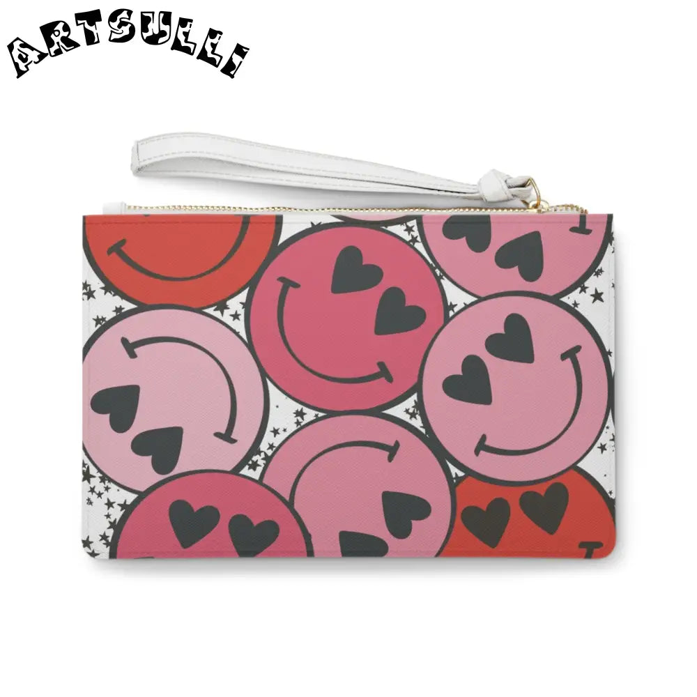 JAKKOUTTHEBXX Smiley Face x Heart Eyes Pink and Red Clutch Bag