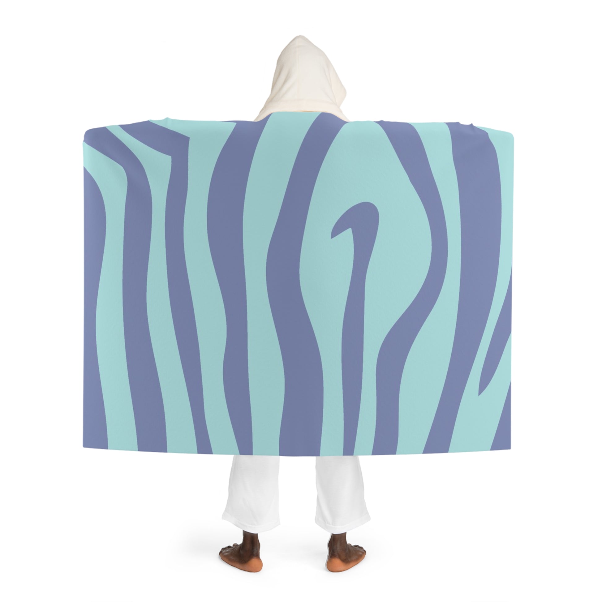 Amorphous Blue Zebra Banner Hooded Sherpa Fleece Blanket, Artsulli - Art is Long, Life is Short, All Over Prints, , , , , , , 