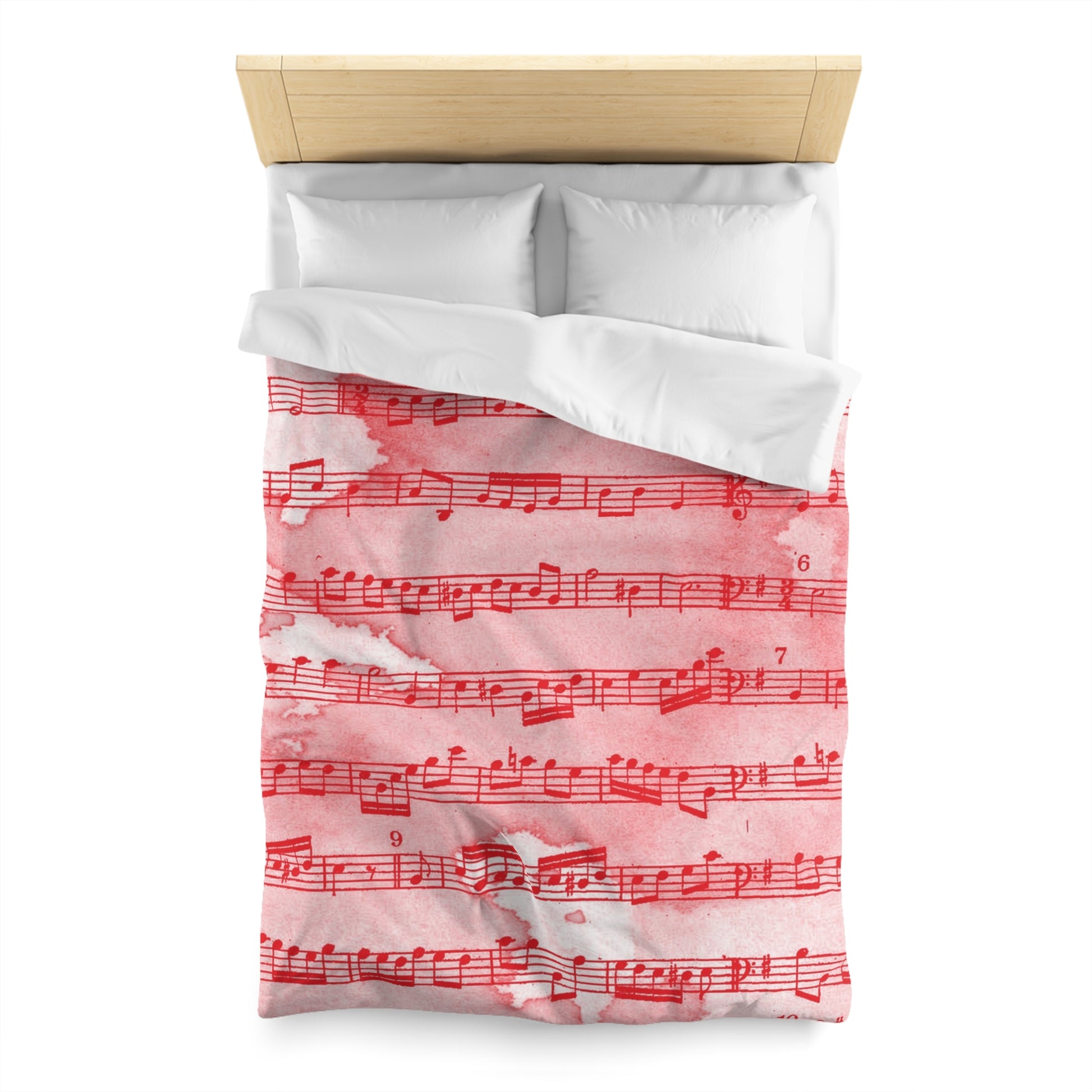 Drip Spill Type Beat Sheet Music Red Microfiber Duvet Cover, Artsulli - Art is Long, Life is Short, Home Decor, , , , , , , 