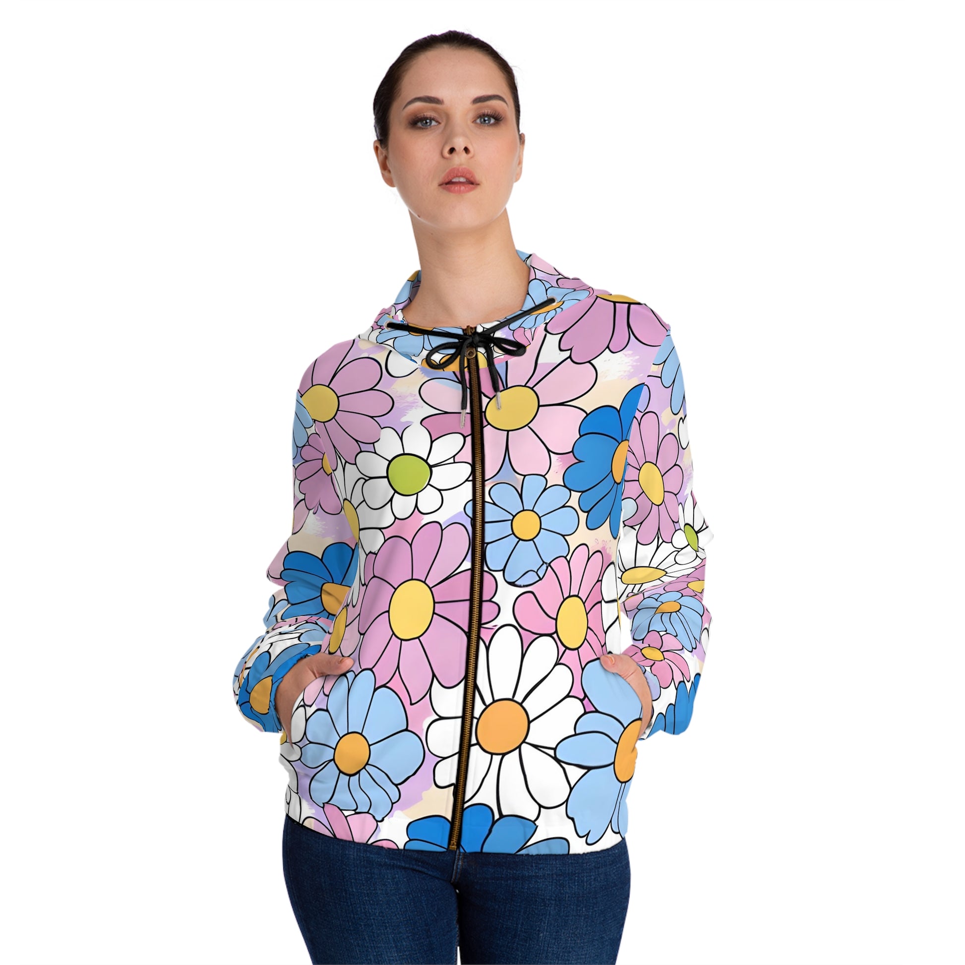 Flower Hour Purple and Blue Women’s Full-Zip Hoodie (AOP), Artsulli - Art is Long, Life is Short, All Over Prints, , , , , , , 