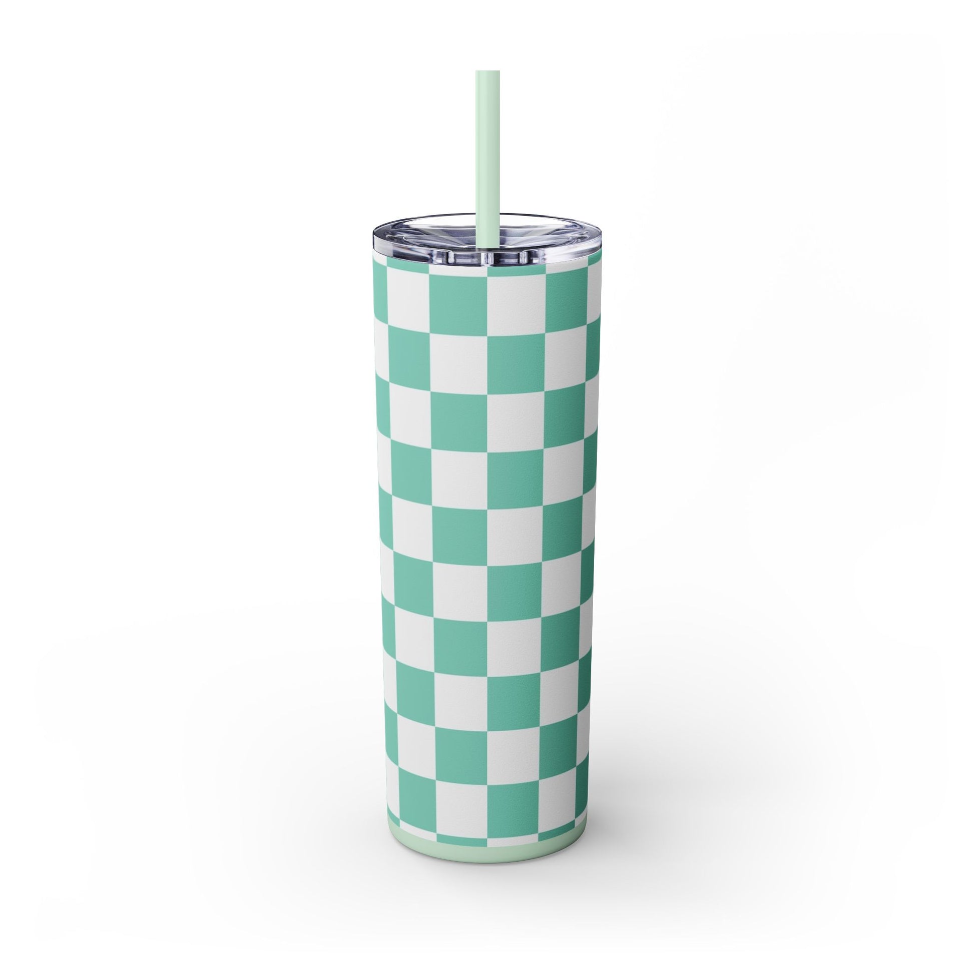 Checkerboard Light Green Skinny Tumbler with Straw, 20oz, Artsulli - Art is Long, Life is Short, Mug, , , , , , , 