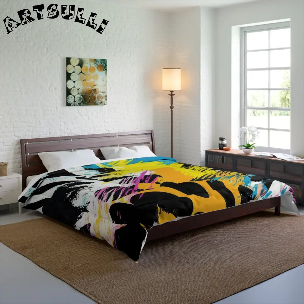 Zebra Stripes x Leapord Print x Paint Splatter Multi-Color Comforter, Artsulli - Art is Long, Life is Short, Home Decor, , , , , , , 