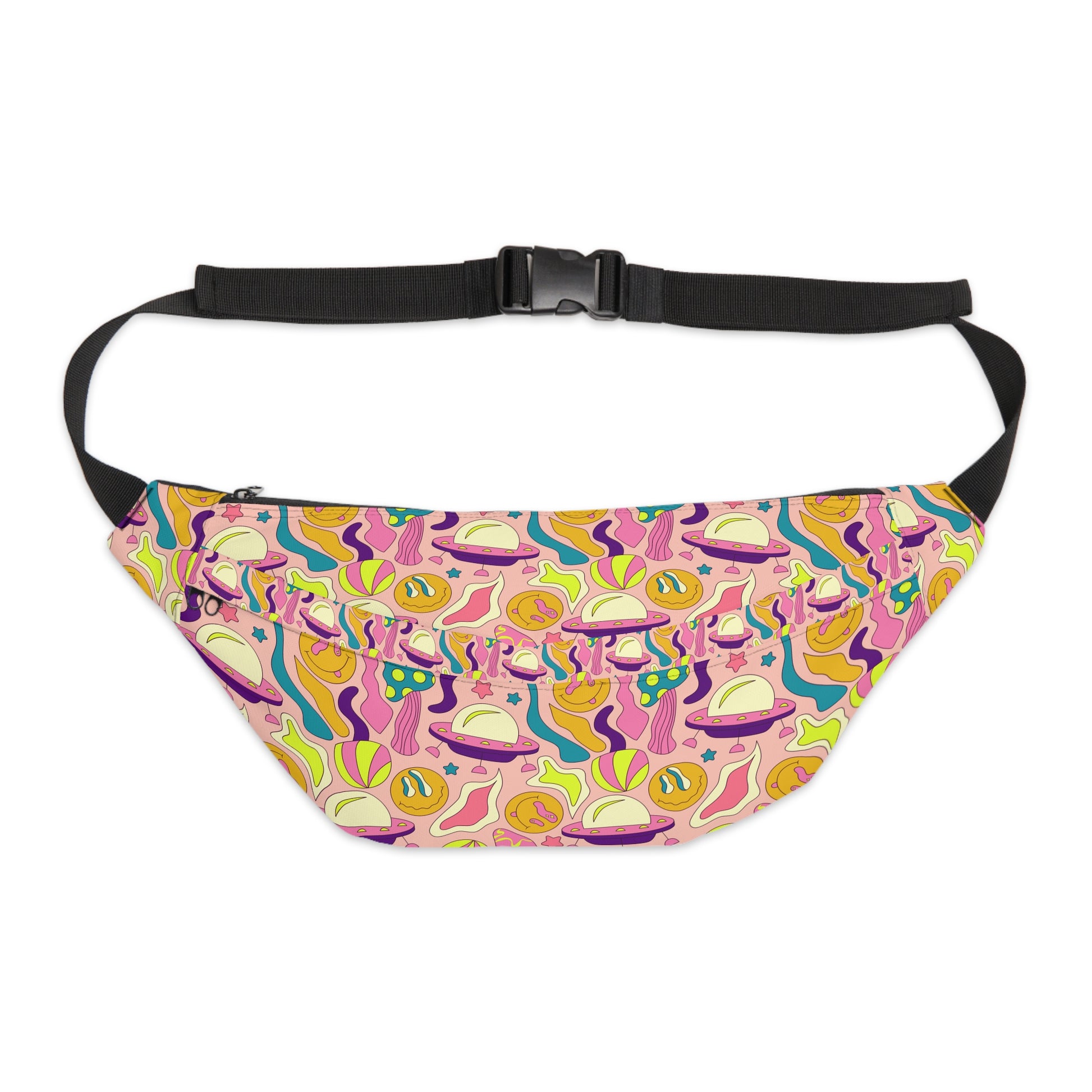 Trippy Spaceships Pink Large Fanny Pack, Artsulli - Art is Long, Life is Short, Bags, Size, 8" × 9" × 4'', , , , , 14029009024326