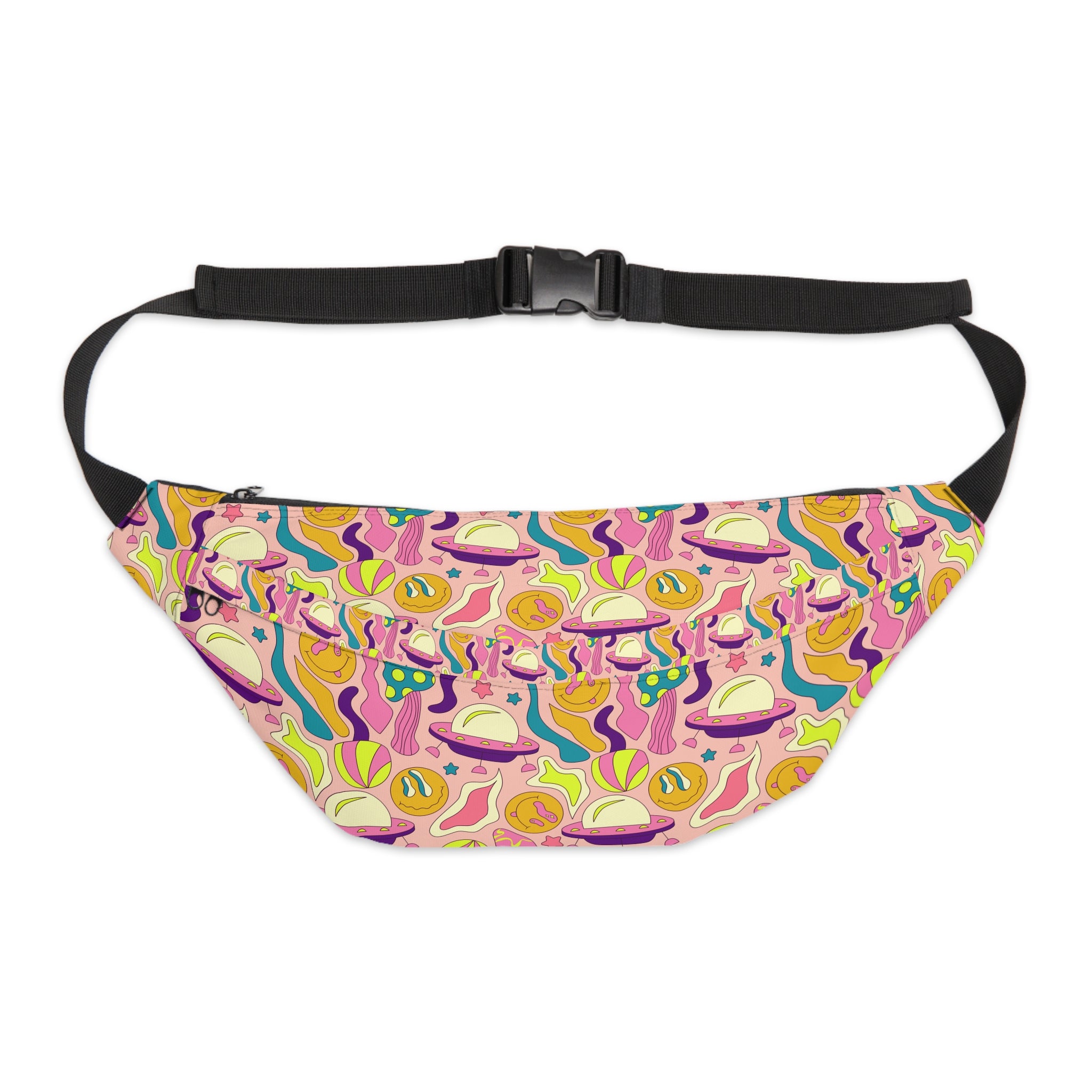 Trippy Spaceships Pink Large Fanny Pack, Artsulli - Art is Long, Life is Short, Bags, Size, 8" × 9" × 4'', , , , , 14029009024326