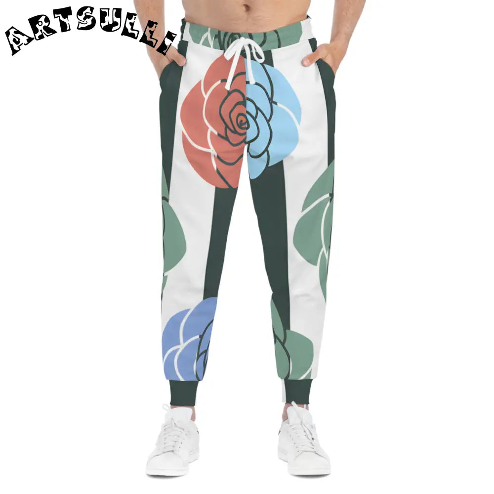JAKKOUTTHEBXX Stripes x Roses Black and White Athletic Joggers (AOP)