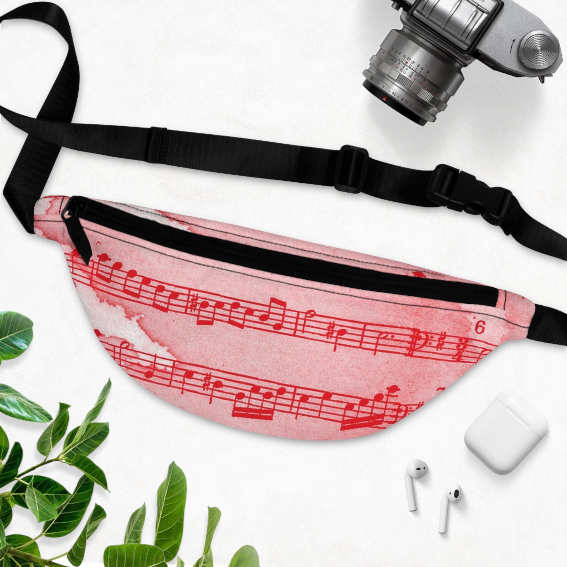 Drip Spill Type Beat Sheet Music Red Fanny Pack, Artsulli - Art is Long, Life is Short, Bags, , , , , , , 