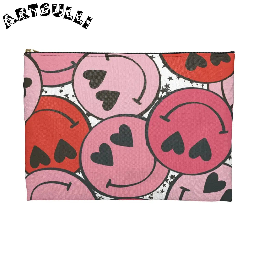 JAKKOUTTHEBXX Smiley Face x Heart Eyes Pink and Red Accessory Pouch