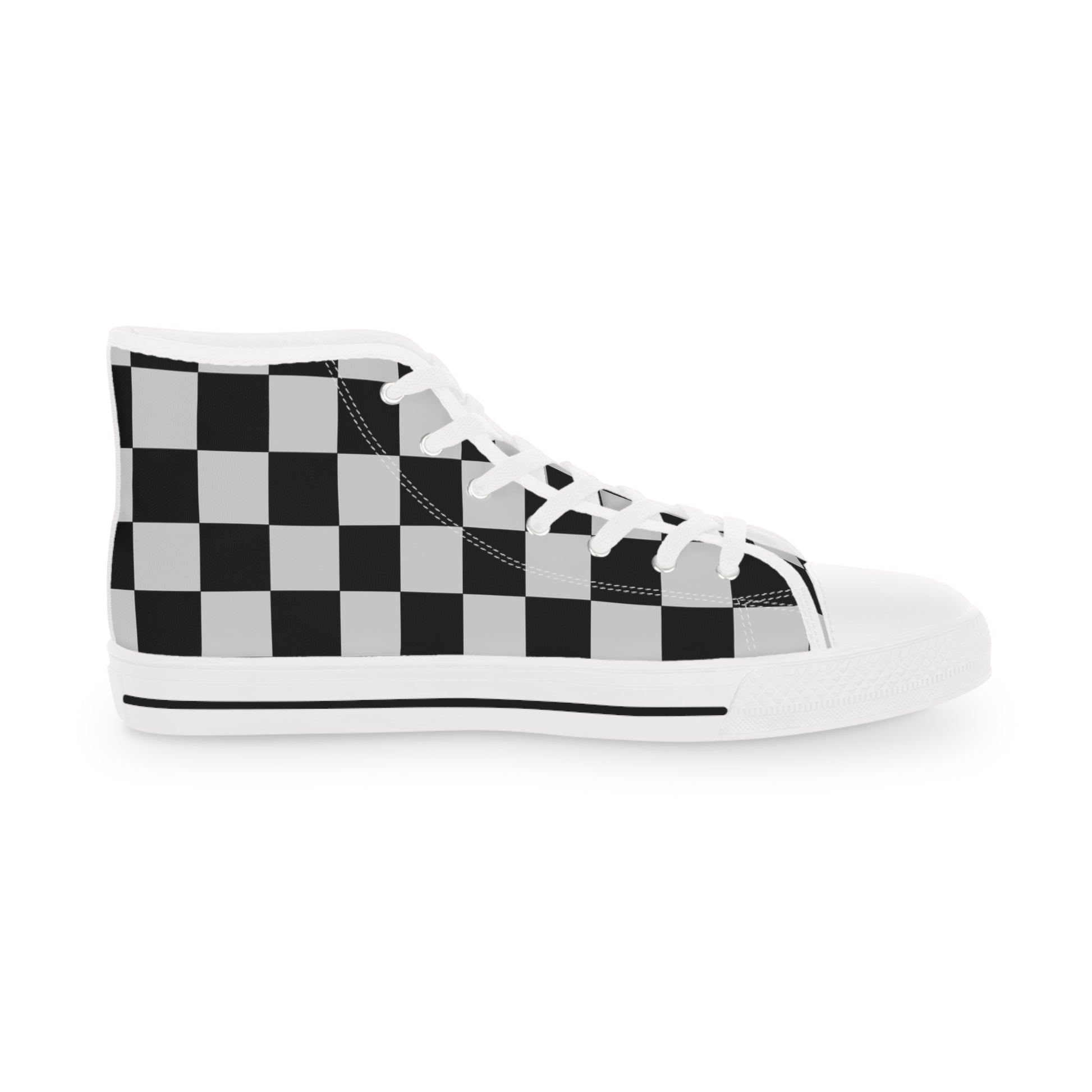 Checkerboard Dada Black and Light Gray Men's High Top Sneakers, Artsulli - Art is Long, Life is Short, Shoes, , , , , , , 
